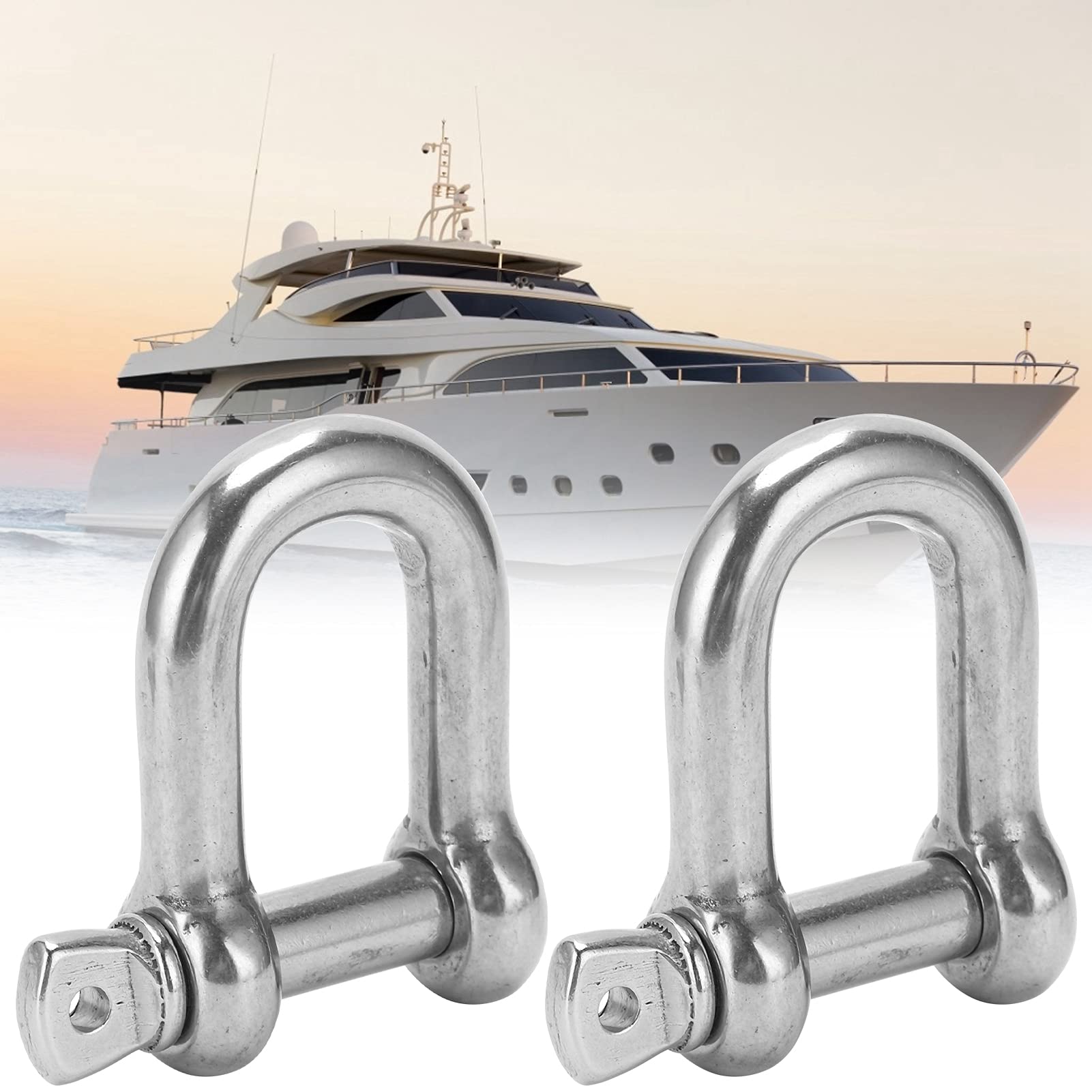2pcs M16 Screw Pin Anchor Shackle, 304 Stainless Steel Heavy Duty D Shape Shackle, 800kg/1763lb Load Bearing, Electrolytic Polishing Treatment, for Paracord Bracelets Marine Ha