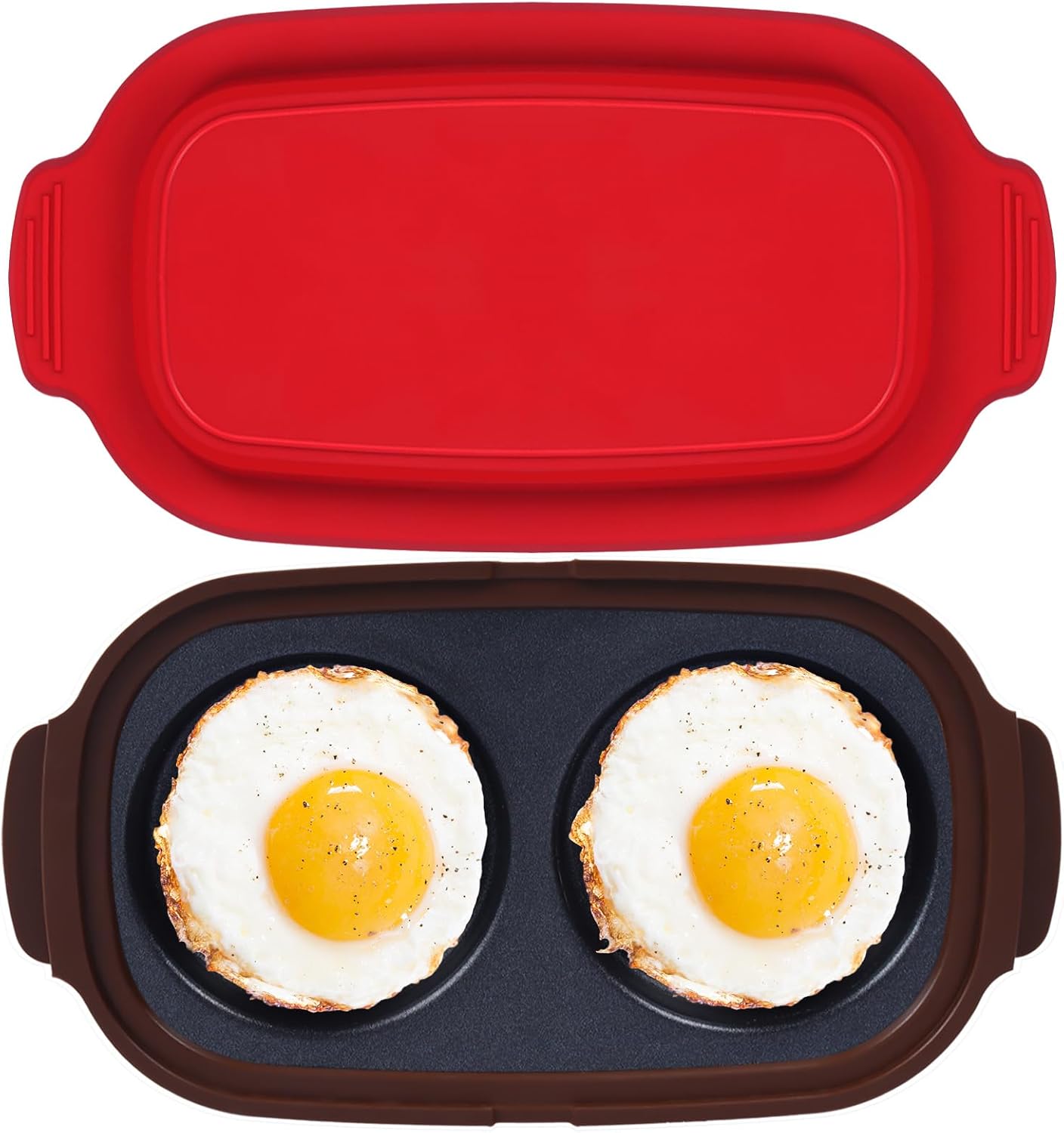 Quick-Heat Microwave Egg Cooker, Portable Poacher/Fryer Egg, Egg Cooker for Breakfast Sandwiches Maker for 2 Eggs, for Kitchen, Travel, Gifts Dishwasher-Safe (red)