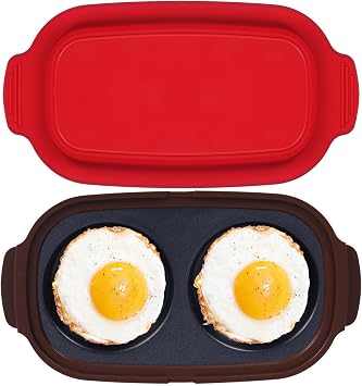 Quick-Heat Microwave Egg Cooker, Portable Poacher/Fryer Egg, Egg Cooker for Breakfast Sandwiches Maker for 2 Eggs, for Kitchen, Travel, Gifts Dishwasher-Safe red