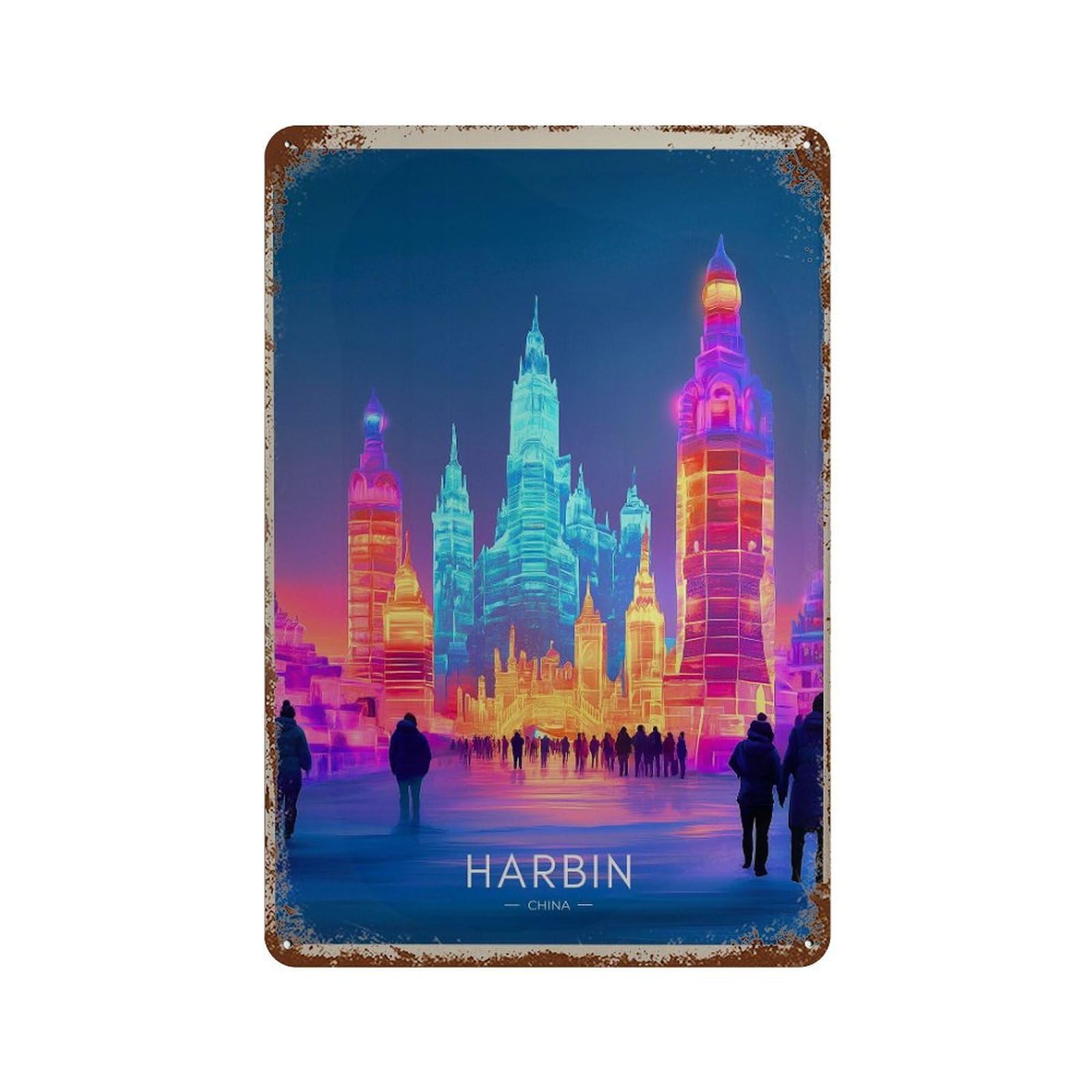 xiaoxiaoshen Harbin China Travel Ice Sculpture Wall Decor Art Metal Tin Poster Modern Home Decor Art Home Bar Shop Decorations Vintage Sign 30x20cm