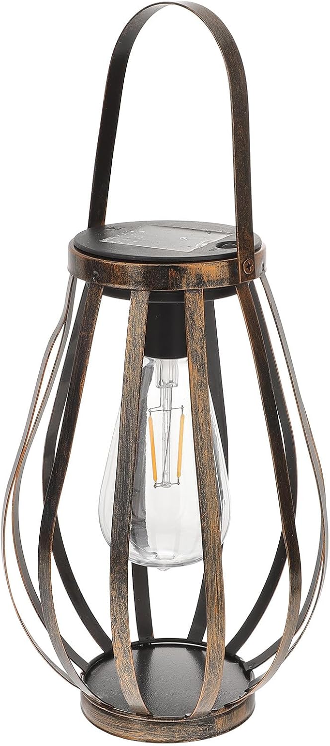 Solar Hanging Lantern Outdoor Solar Lanterns Garden Patio Decor Vintage Iron with Tungsten Bulb Pathway Lights