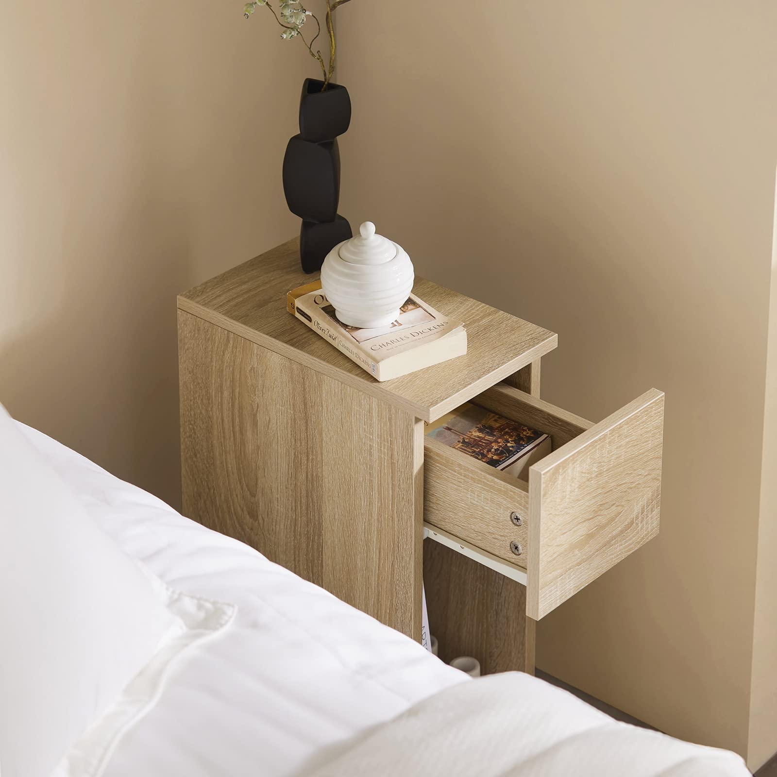 SoBuy Comodino Sottile comodino per camera da letto con cassetto e ripiano comodini per camera da letto e soggiorno Tavolino divano Grigio L20 x P35 x A60 cm FBT111-HG
