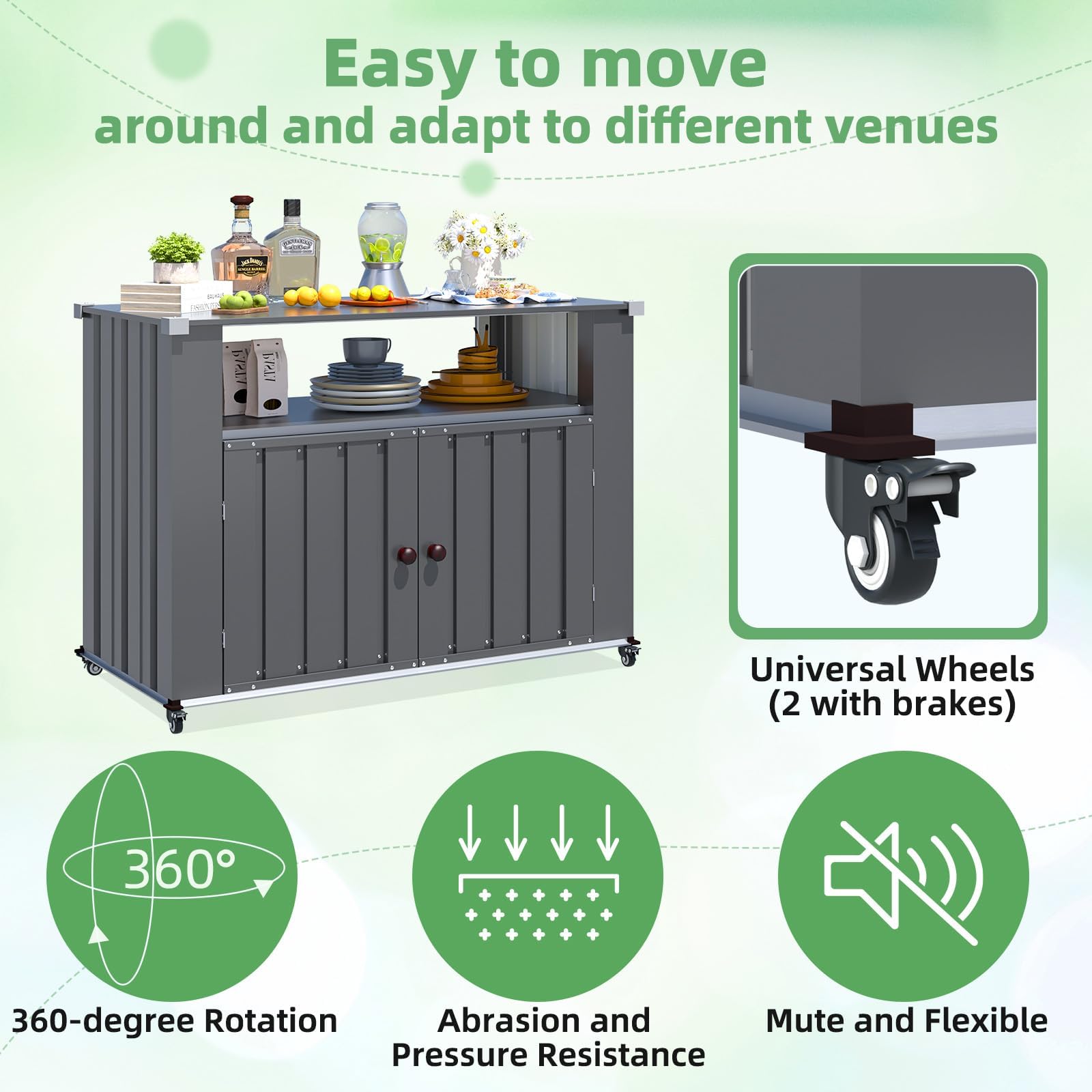 UNIONLINE Grillwagen Wetterfester Grilltisch mit Stauraumschrank Mobile Outdoor Kücheninsel BBQ Vorbereitungstisch