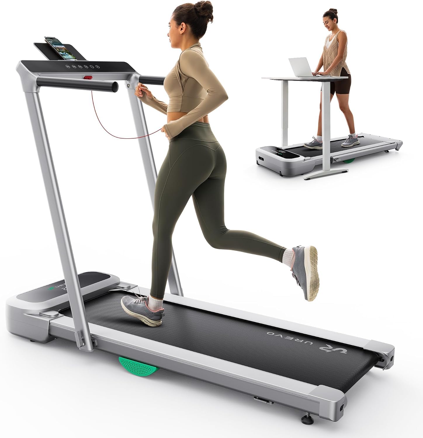 UREVO Tapis Roulant Elettrico Pieghevole con Inclinazione Automatica fino al 9%, Doppio Motore Brushless, App UREVO, Senza Montaggio, Salvaspazio per Camminata e Corsa a Casa o in Ufficio