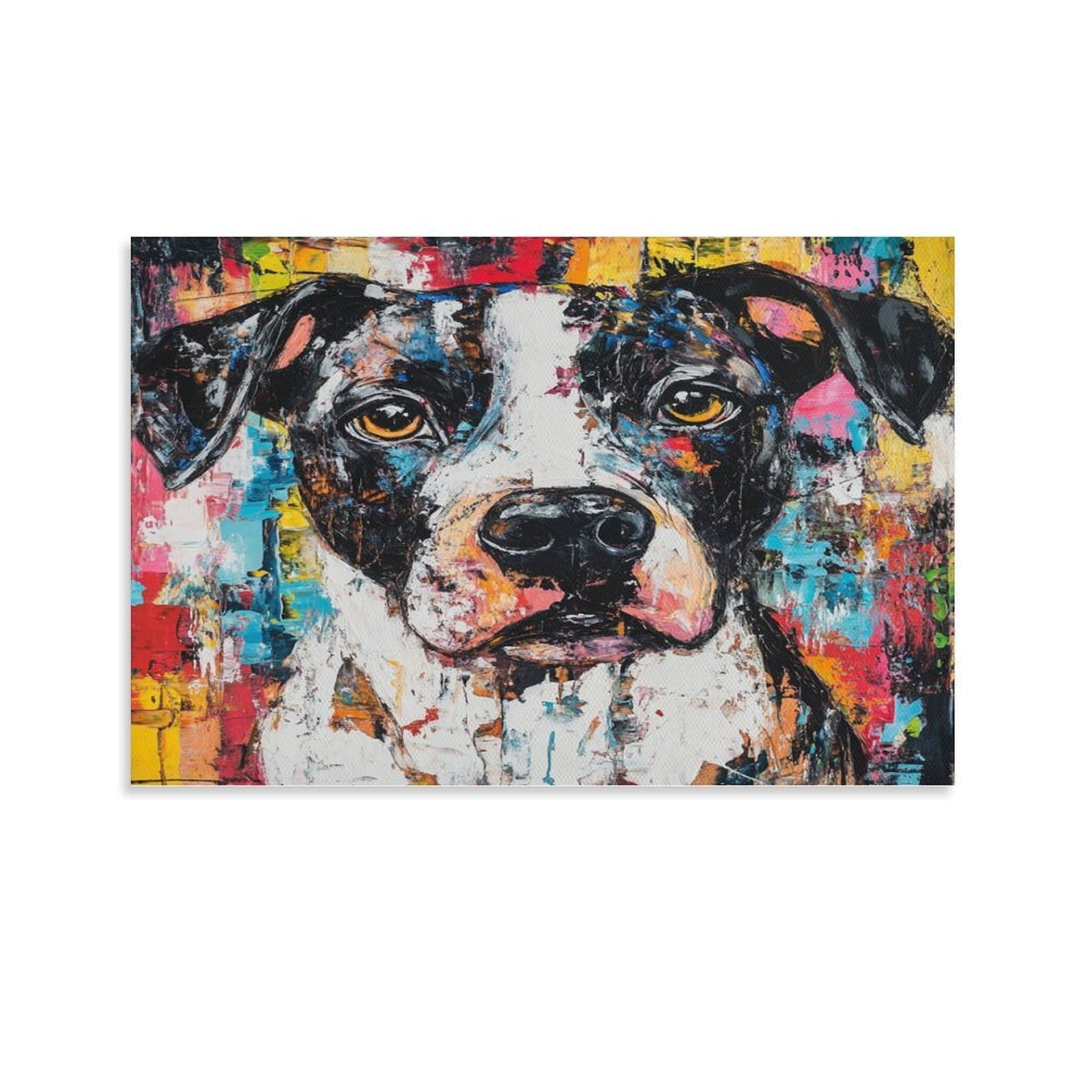 CPLVKWRQJ Vibrant Dog Portrait 1 Piece Abstract Expressionist Style Canvas Print - Office Wall Art Fade Resistant Wall Focal Art Statement Piece 12x18inch(30x45cm)