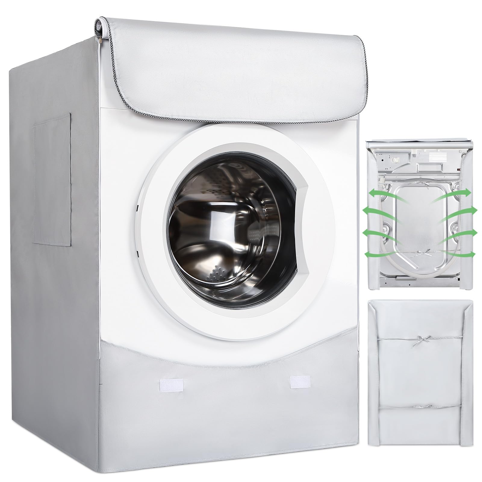 Copertura Lavatrice per Esterno - HAUSPROFI Coprilavatrice di Spessore Migliore per Lavatrici e Asciugatrice - Coperchio Lavatrice Impermeabile con Protezione Solare Argentati - 60*64*85 CM