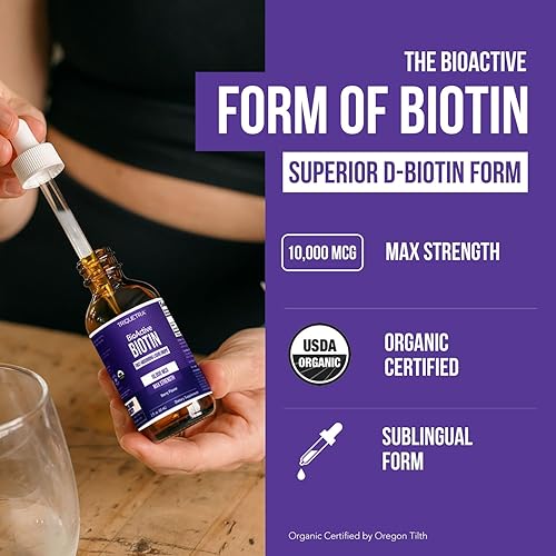 Miniatura 2 de Biotin - Soporte para el cabello para mujeres, orgánico de 10000 mcg de grado USP, suplemento líquido prémium para alta absorción, apoya el cabello,