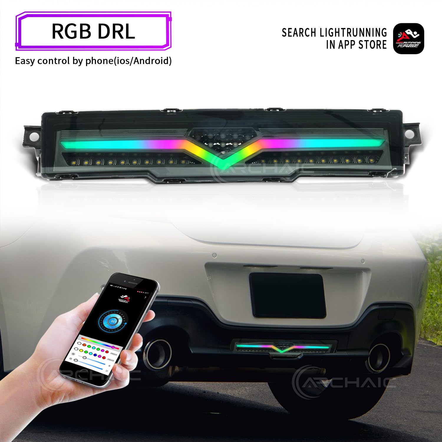 Archaic Światło tylnego zderzaka RGB kompatybilne z Toyota GR86 Subaru Brz 2022-2023, z sekwencyjnym kierunkowskazem, animacją RGB DRL