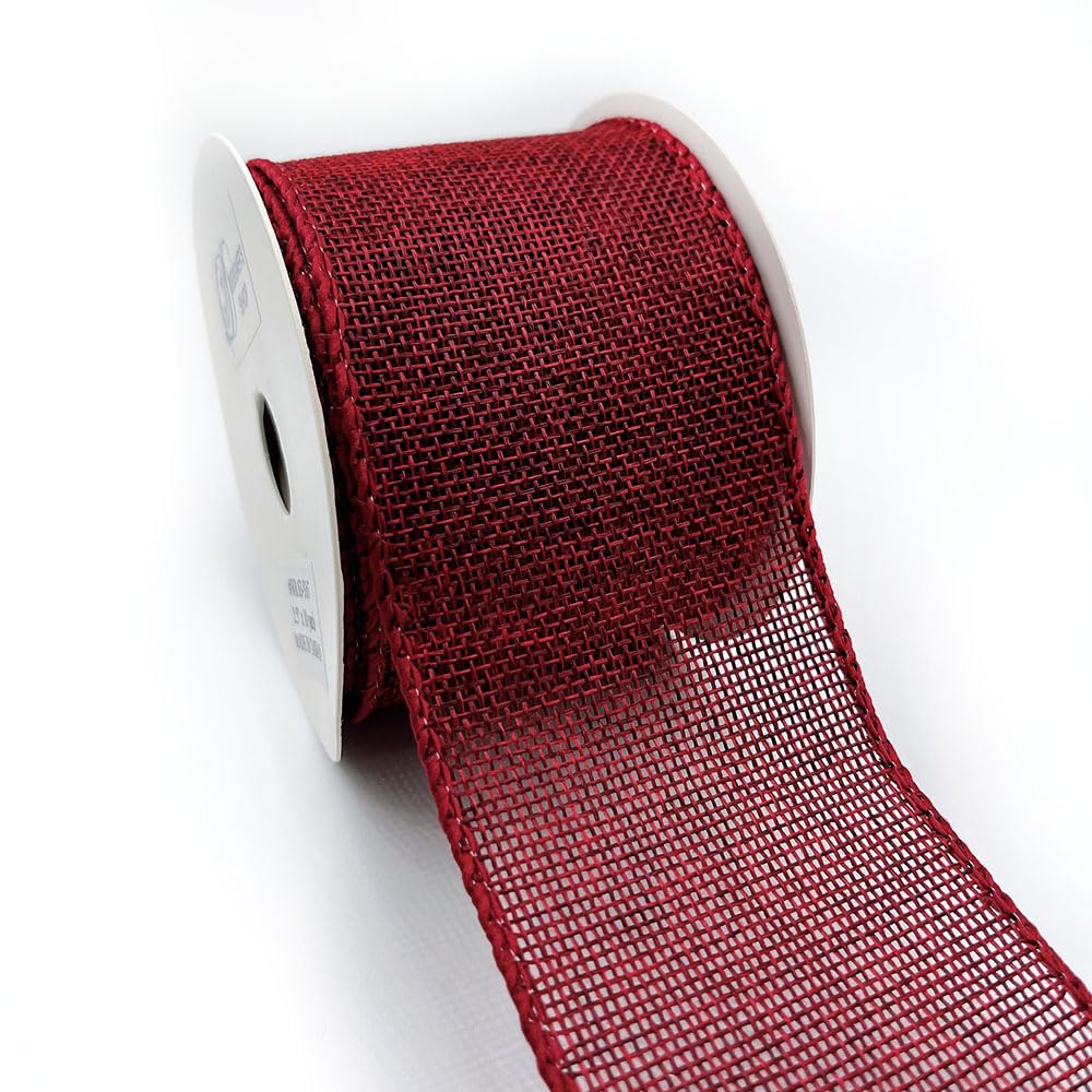 Designer’s Shop Holiday Burlap Wired Edge Ribbon 2.5” x 10 Yard for DIY Crafting, Home Décor WR 63-5167 (Burgundy)