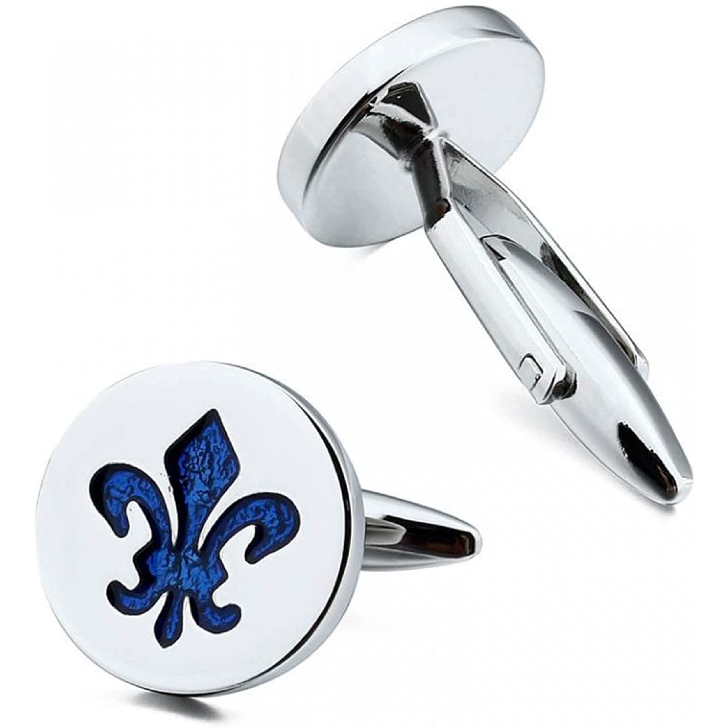 Paire de Boutons de Manchette Fleur de Lys Bleu Roi | Cadeau pour Homme Moderne | Bijoux Hommes Mariage Fêtes et Anniversaires
