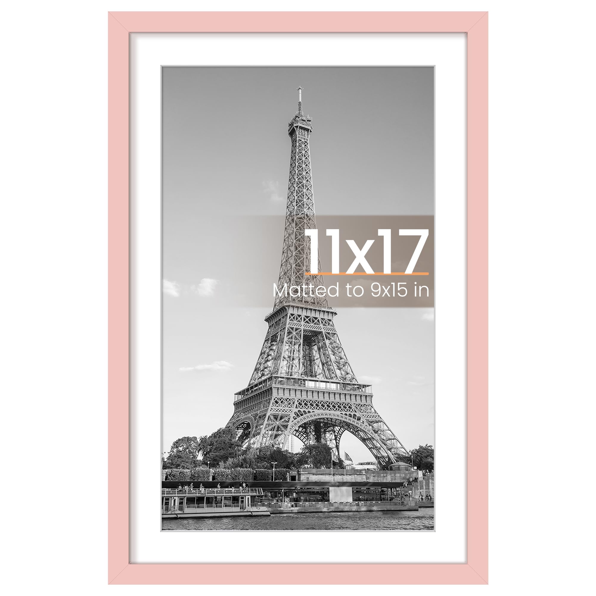 upsimples 11x17 Picture Frame, Display Pictures 9x15 with Mat or 11 x 17 Without, Wall Hanging Poster Frames, Pink, 1 Pack | 11 x 17 Frame, 9x15 Frame with Mat for Gallery Wall, Family, Baby, Dog, Dorm, Christmas, Mother's Day, Girls Room Decor
