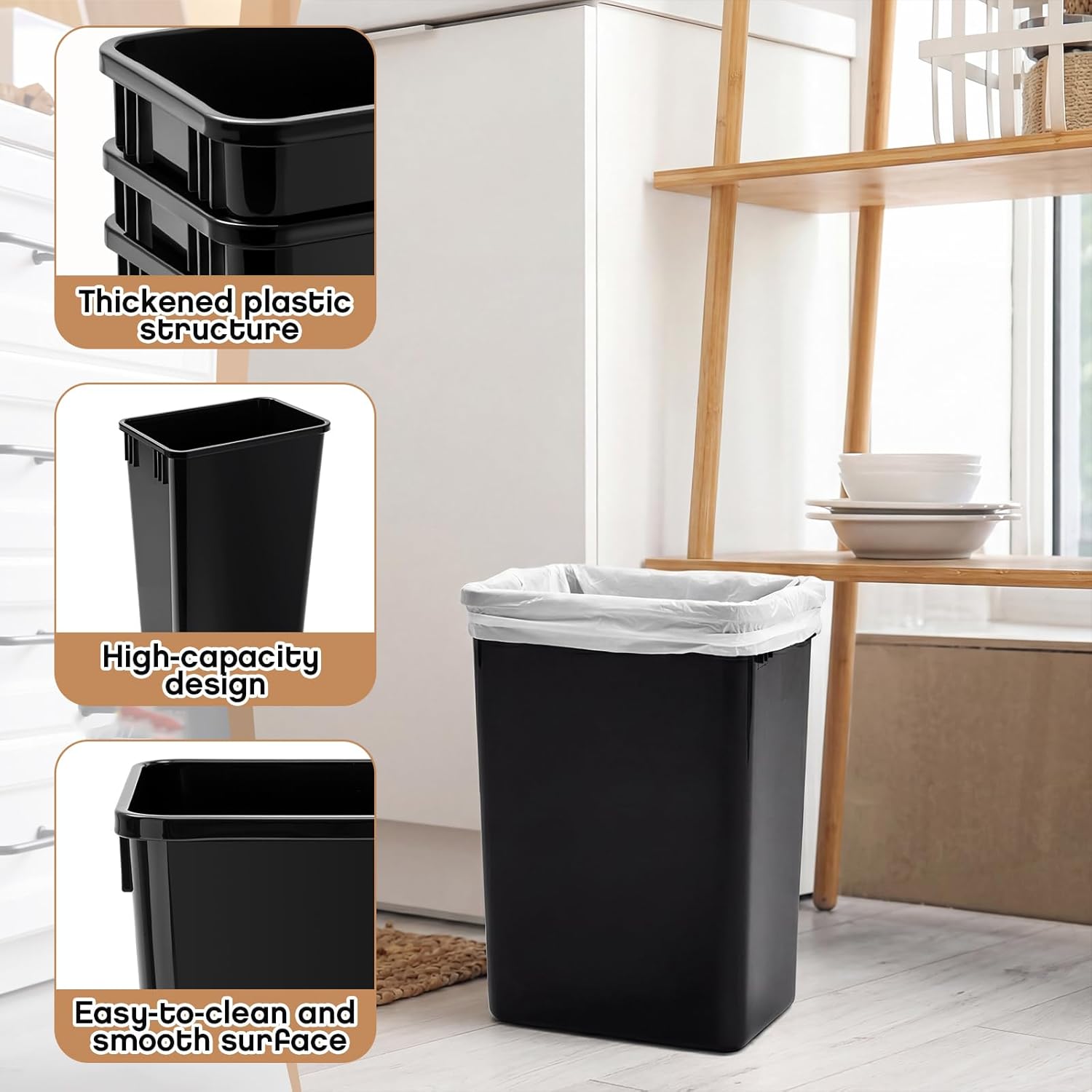 Gisafai 4 Pack 35 Quart Plastic Trash Can, Under Canbinet Waste Bin, 9 Gallons Slim Trash Bin for Kitchen Bathroom Office Under Sink Pull Out Cabinet, Black