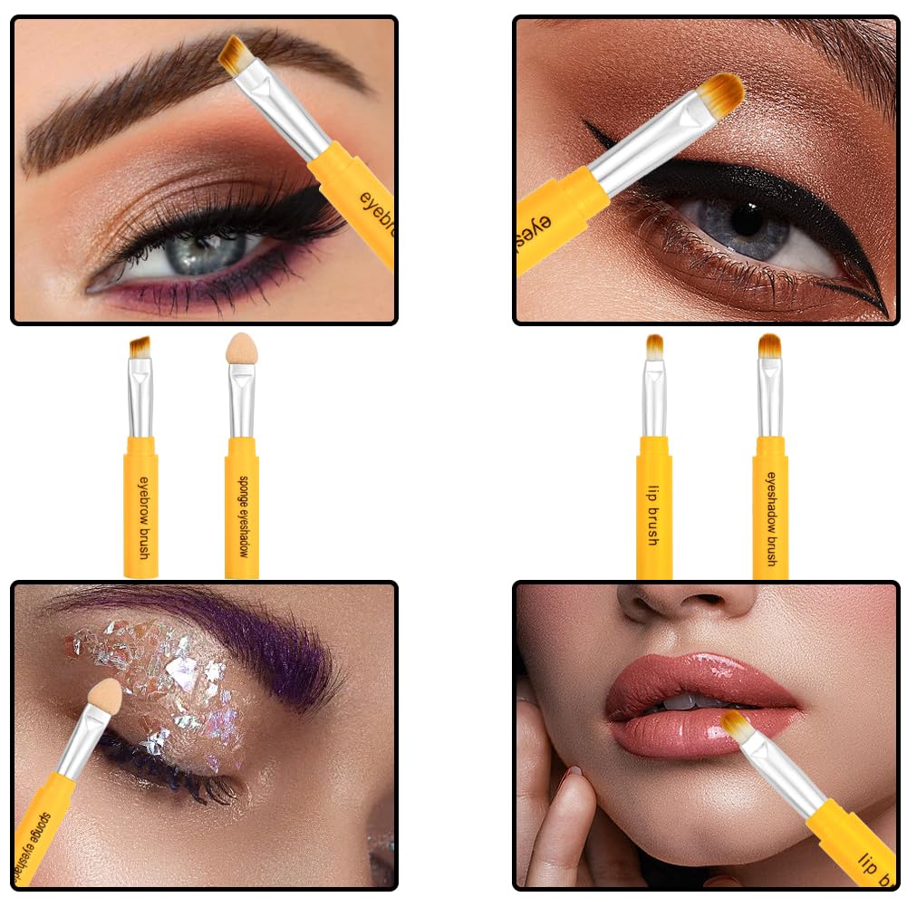 4 Pack 4 In 1 Travel Makeup Brush Multi -purpose Retractable Angled Eyeshadow Sponge Lip Brush Cosmetic Face Beauty Tools for Foundation Concealer Eyeshadow - Image 4