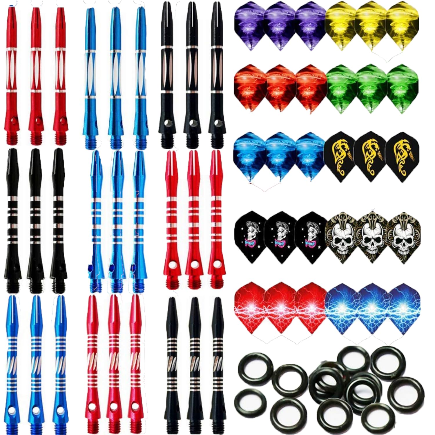 BIPY 36PCS Metal Dart Stem and Flight, Professional competition grade dart shaft, with various anti slip textures paired with a variety of dart blades and numerous O-rings