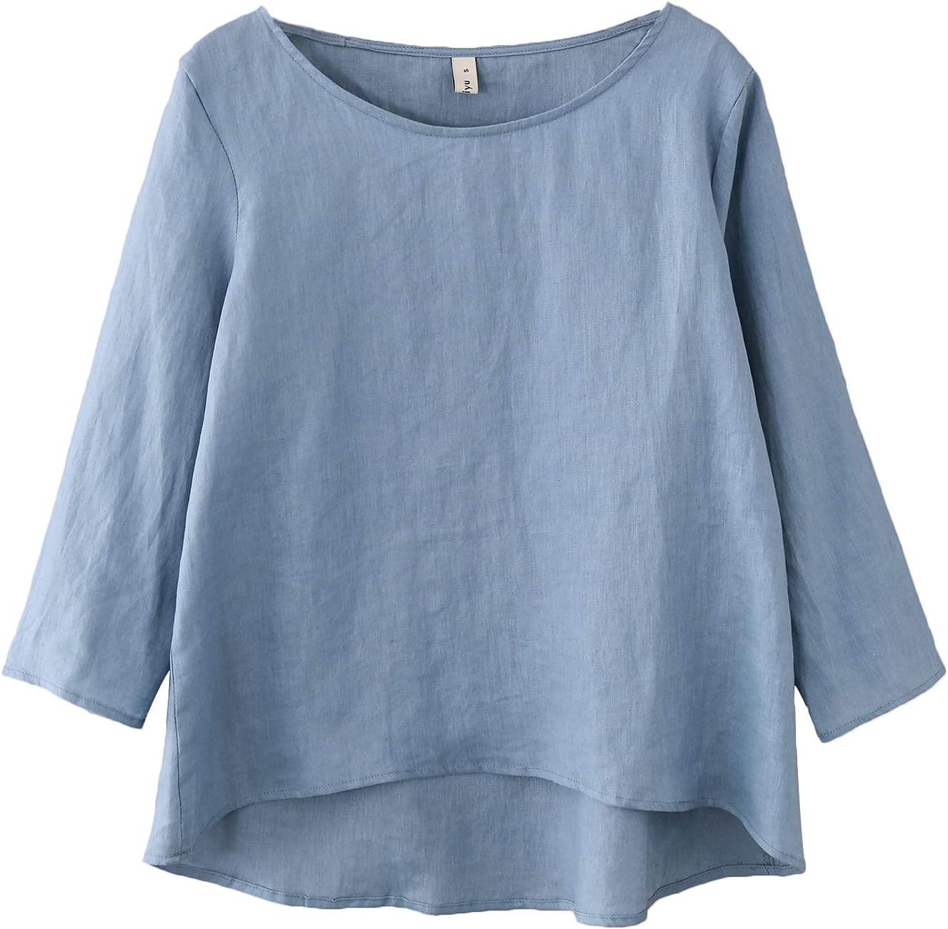 Amazhiyu Women's Linen 3/4 Sleeve Blouse Crew Neck Summer Casual Tops Loose Fit - Image 4