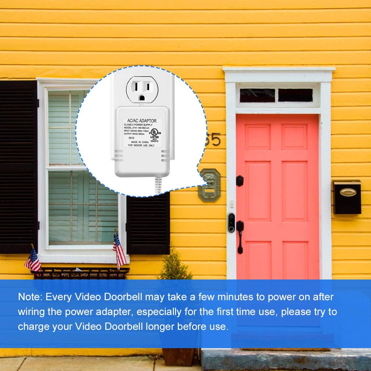 18V Doorbell Transformer, LANMU Power Adapter Compatible with Nest Doorbell (Battery), Nest Hello Video Doorbell, SimpliSafe and Blink Video Doorbell - UL Certified (16.4ft/5m) - - 