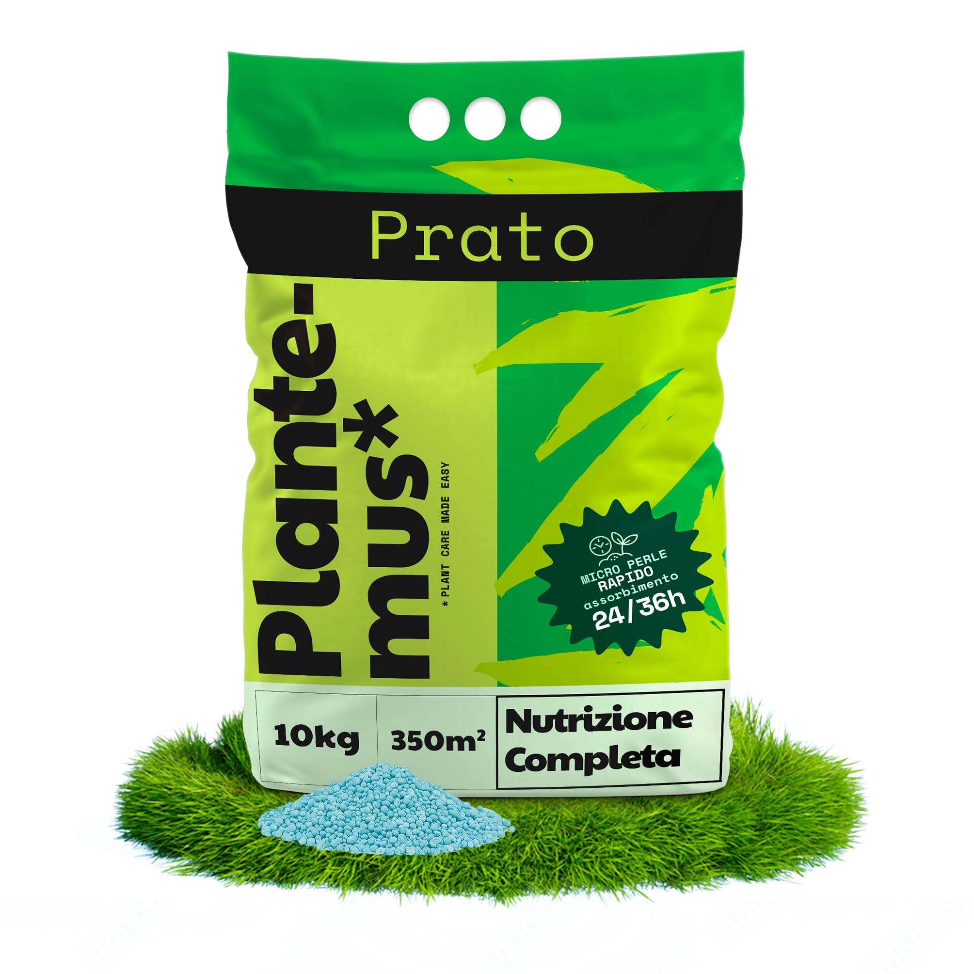 PLANTEMUS Concime per Prato Premium a Effetto Prolungato per 350 m² | Concime NPK (12-11-18) granulare in Perle Ultrasolubili | Nutrizione Completa per un Prato Forte, Verde e Denso 10 kg