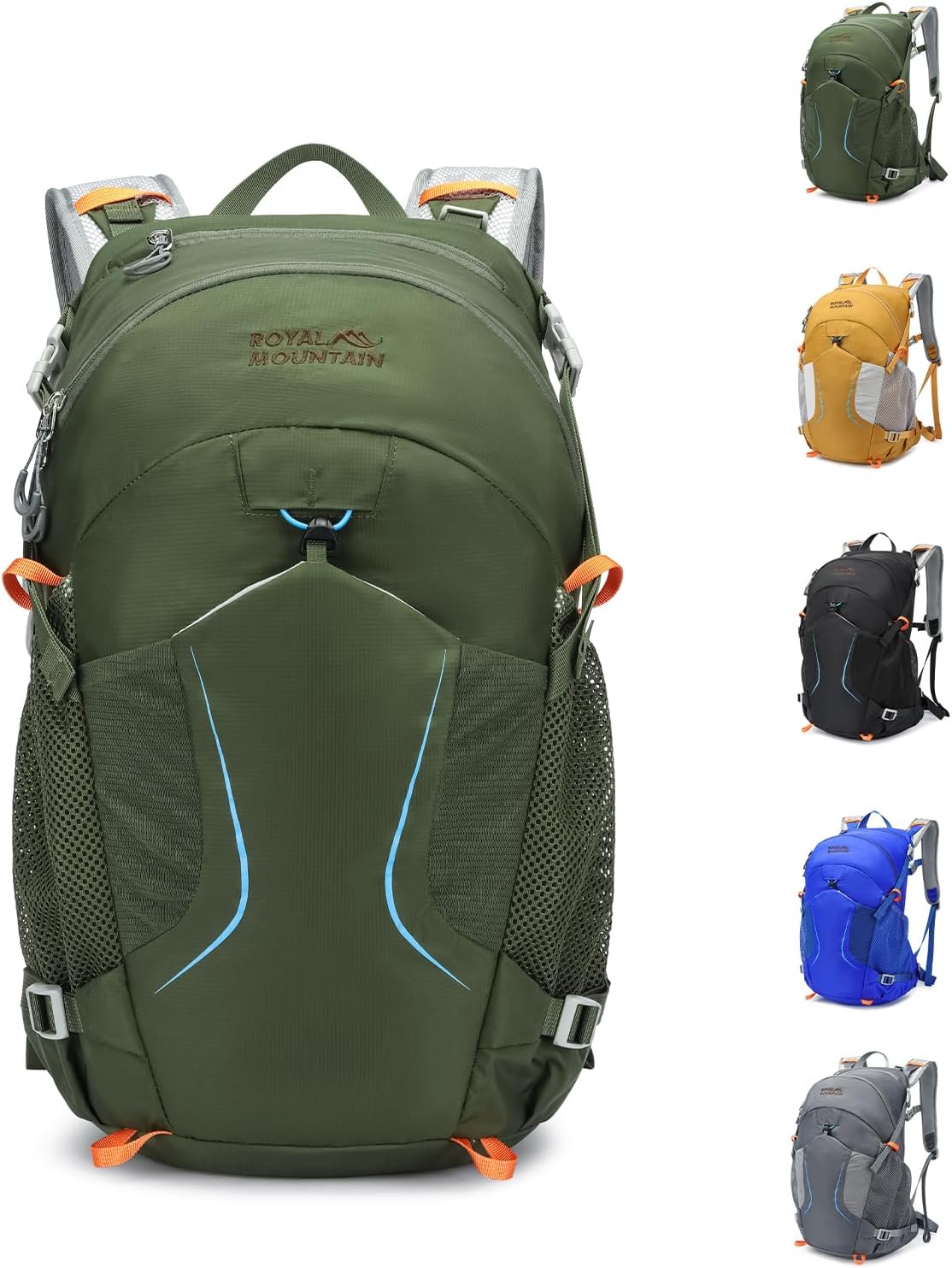 Hiking Backpack with Front Open Pockets, Wire Support Rear Panel, Splash-Resistant Nylon, for Men Women Outdoor Travel (Green)