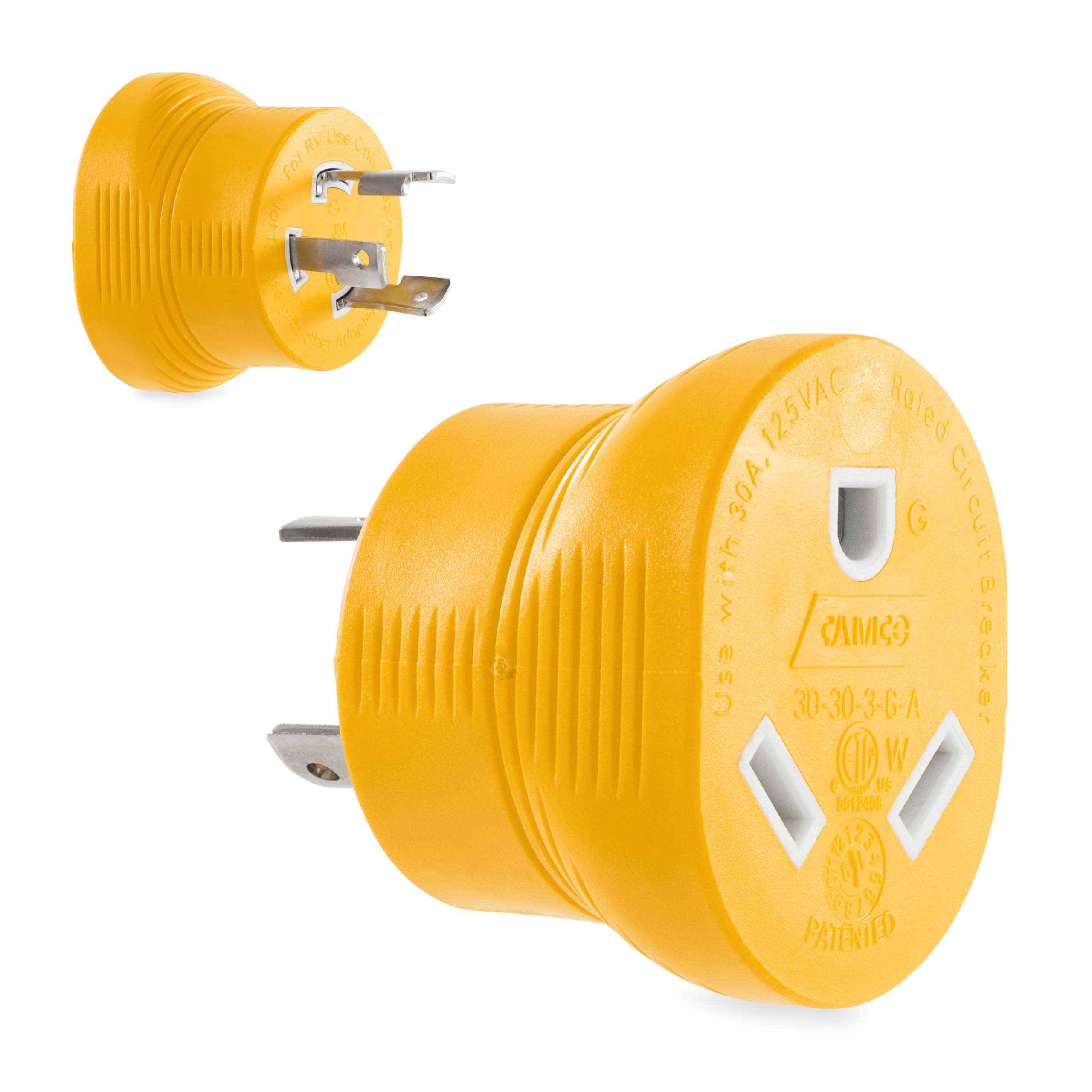 Camco Power Grip RV Generator Adapter | Features a Heavy-Duty 30 Amp Locking Male and Female Connection | Rated for 125 Volts / 3750 Watts (55333)