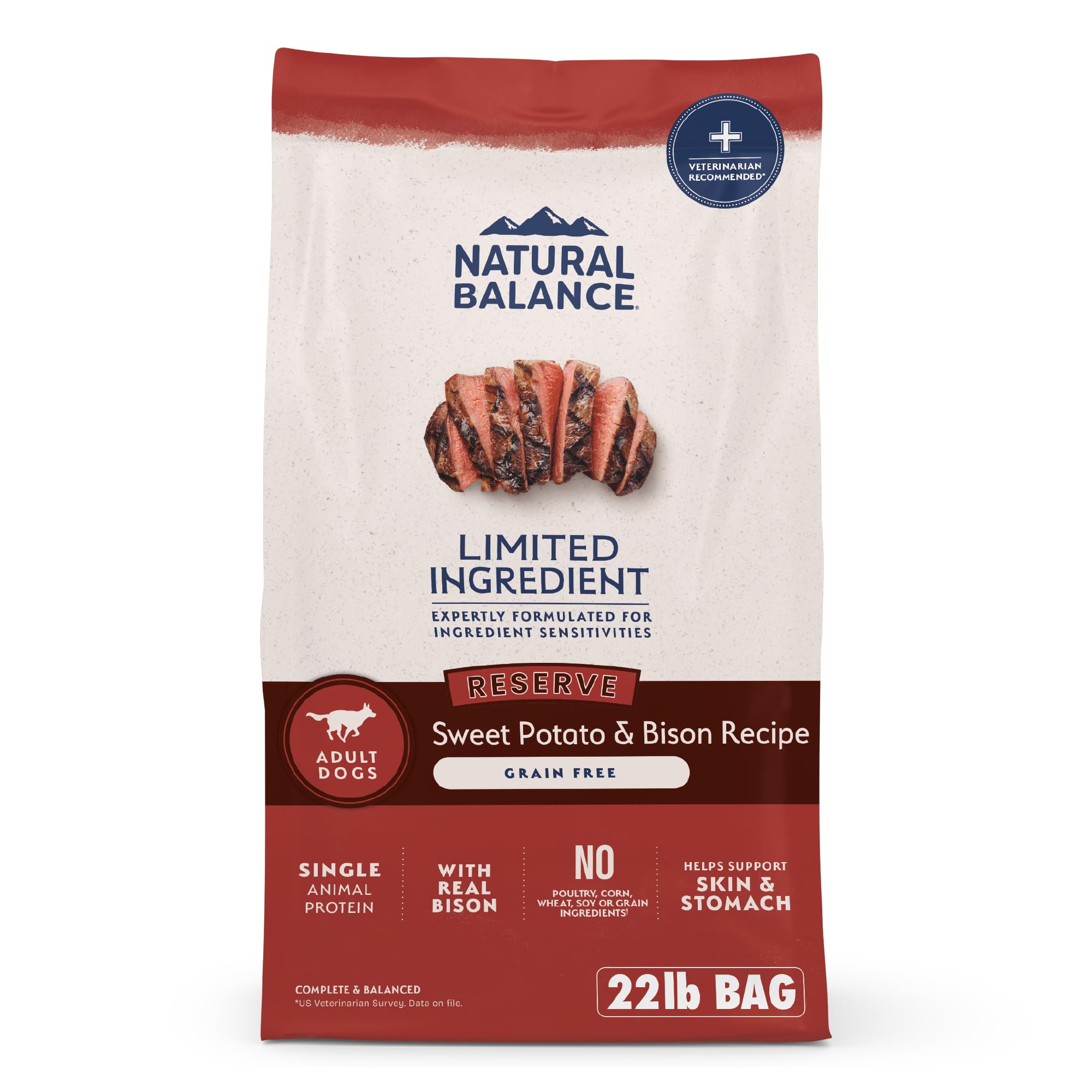 Natural Balance Limited Ingredient Adult Grain-Free Dry Dog Food, Reserve Sweet Potato & Bison Recipe, 22 Pound (Pack of 1)