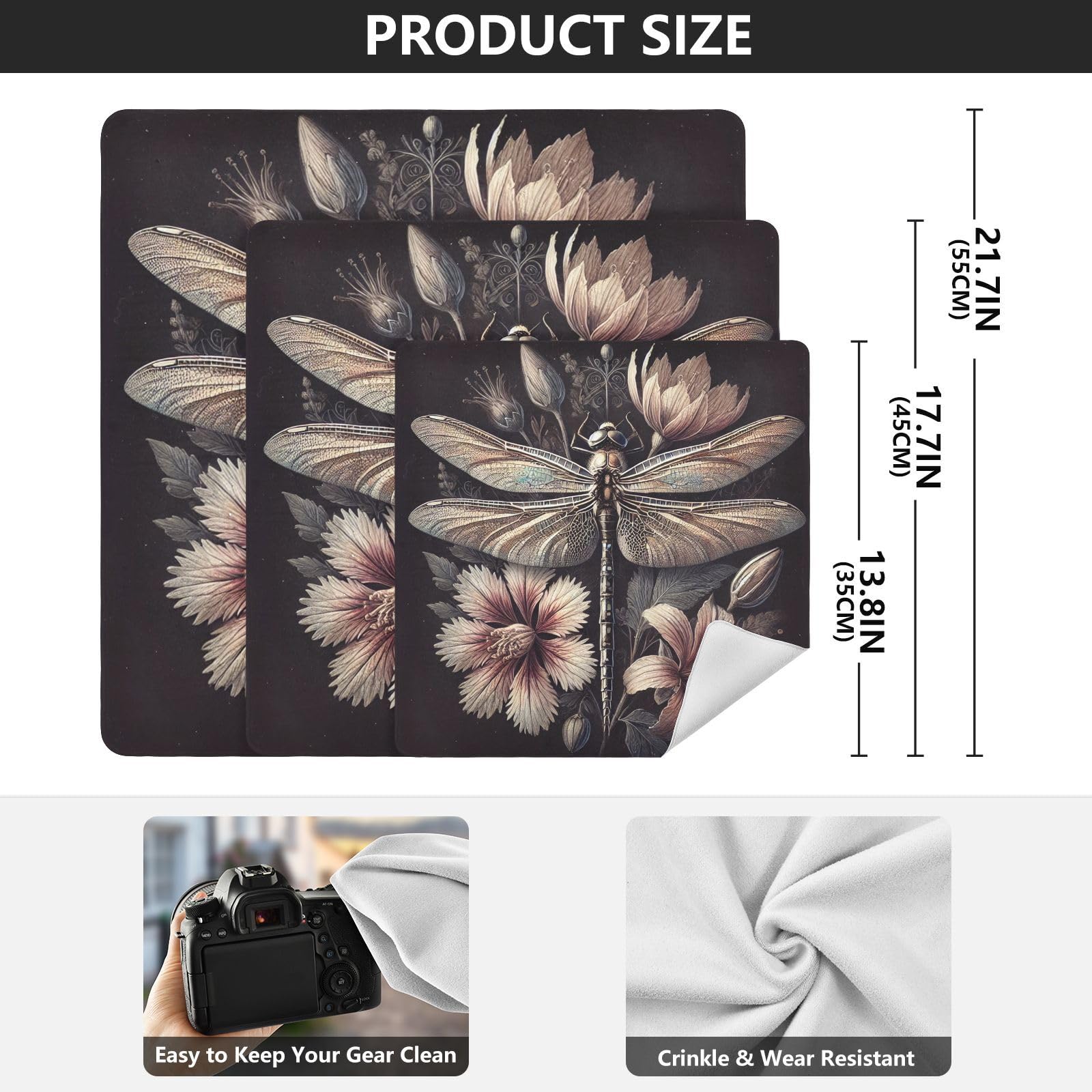 Dragonfly Floral Black Vintage Camera Lens Wrap 21.7