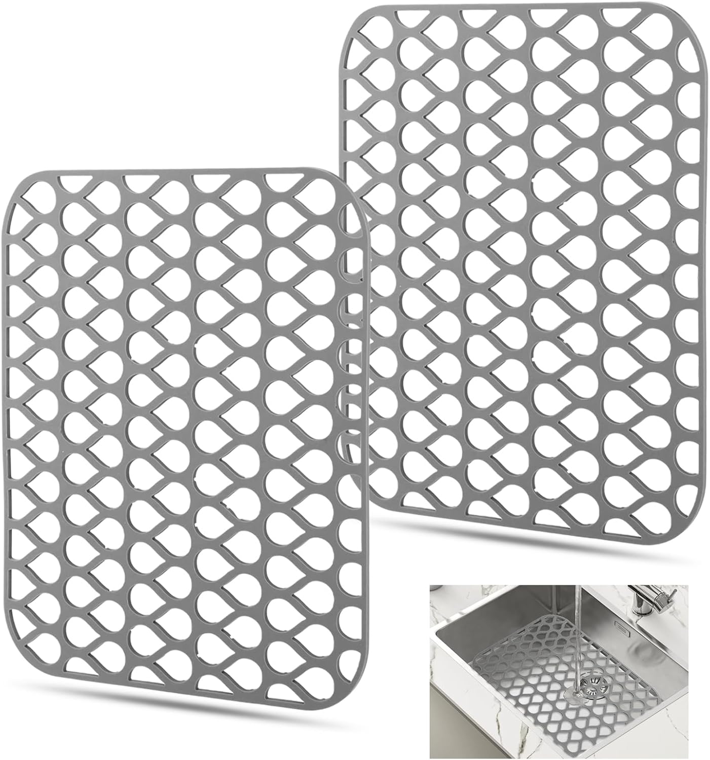 2pcs Silicone Sink Protectors for Kitchen Sink, 13.58 x 11.61in Non-slip Folding Sin-k Mat Grid for Bottom of Sin k, Scratch Protector Sink Accessories, Heat-Resistant(COLOR:Grey)