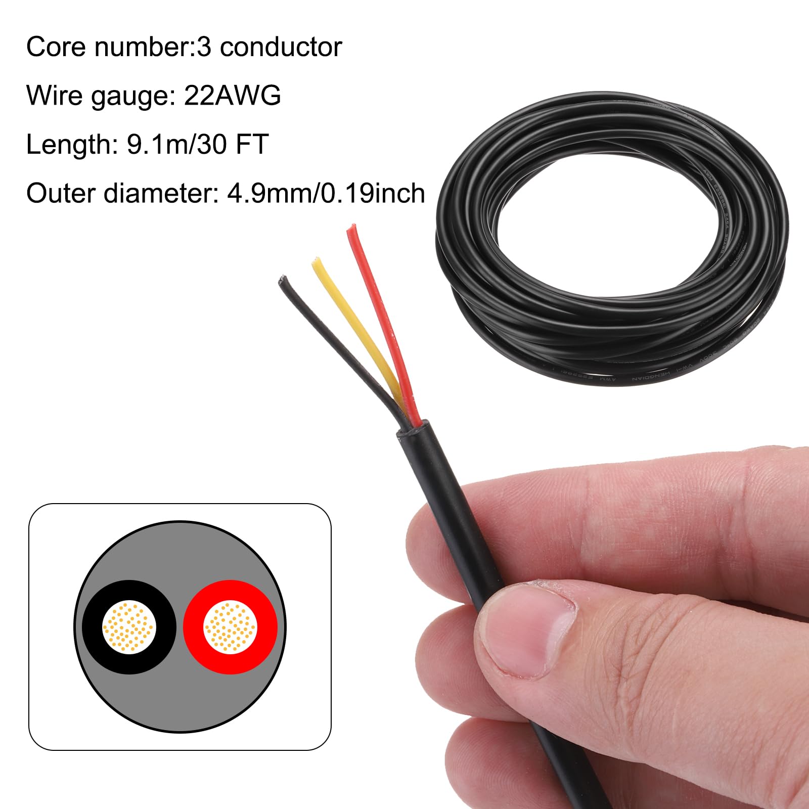 DMiotech 22AWG 22/3 3 Core CNC Wire (30 FT) UL2464 Tinned Copper Core 22 Gauge Cable Speaker Wire Electrical Wire Extension Cord for CNC Router Machine,Electrical Appliance - Image 2