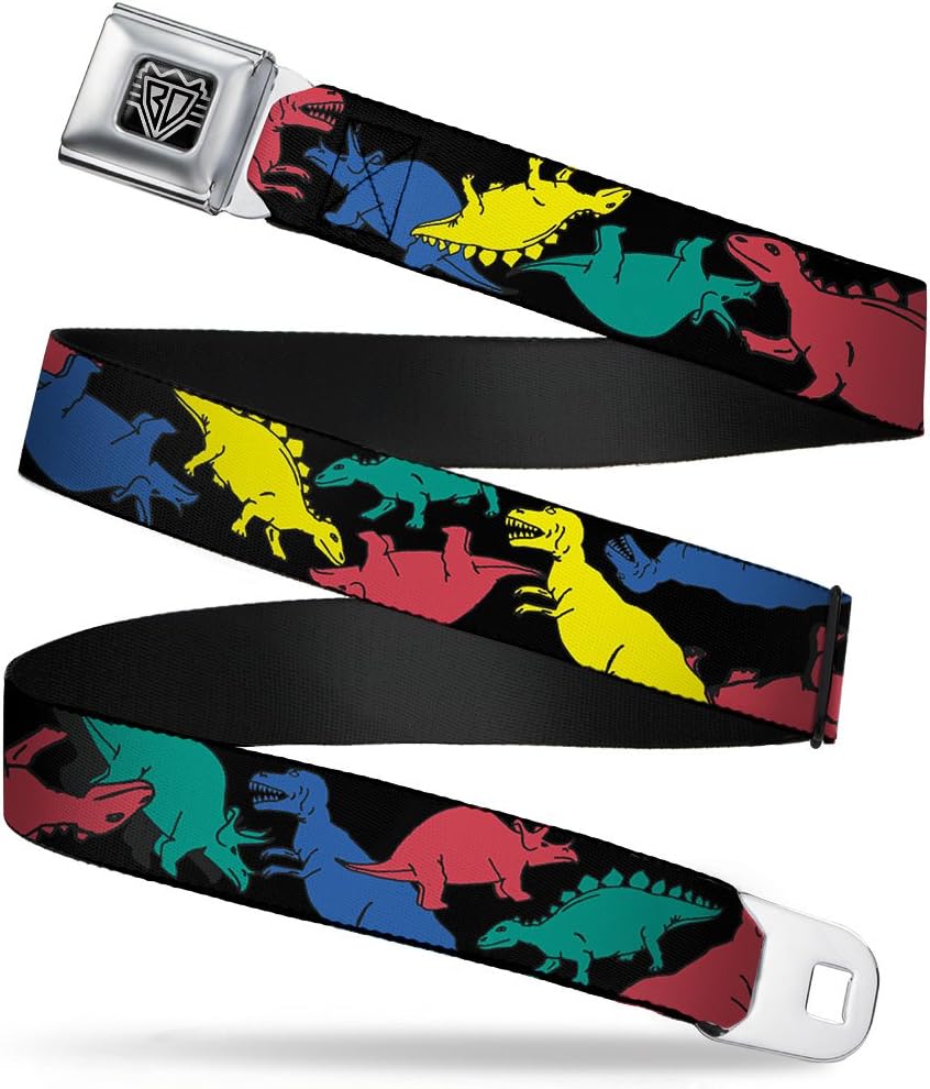 Buckle-Down Seatbelt Belt - Dinosaurs Black/Multi Color - 1.0" Wide - 20-36 Inches in Length