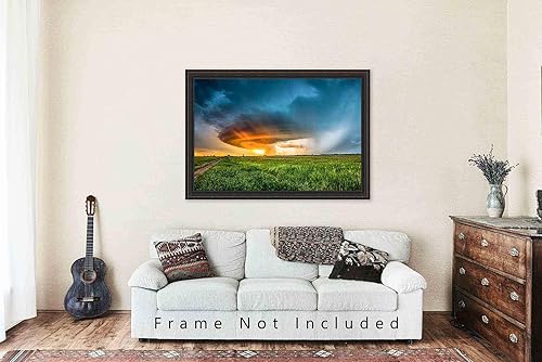 Miniatura 5 de Storm Photography Print (Not Framed) Picture of Supercell Thunderstorm Illuminated by Sunlight at Sunset on Spring Evening in Oklahoma Nature Wall