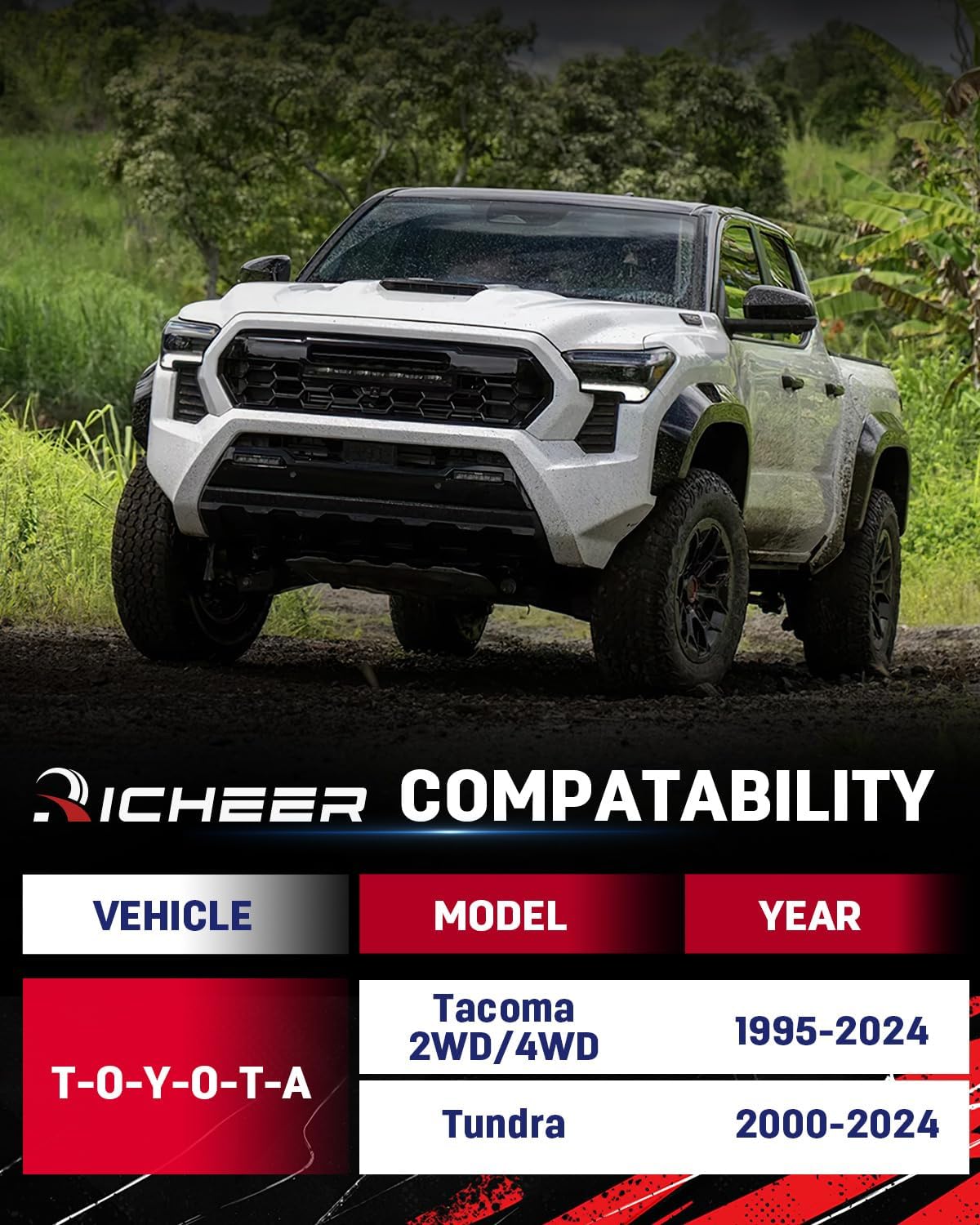 Richeer 2 Inch Rear Lift Block Compatible With 1995-2024 Tacoma 2WD 4WD, 2000-2024 Tundra 2'' Rear Leveling Lift Kits with Extra Long Extended Square U-Bolts Raise The Rear of Your Pickup By 2"