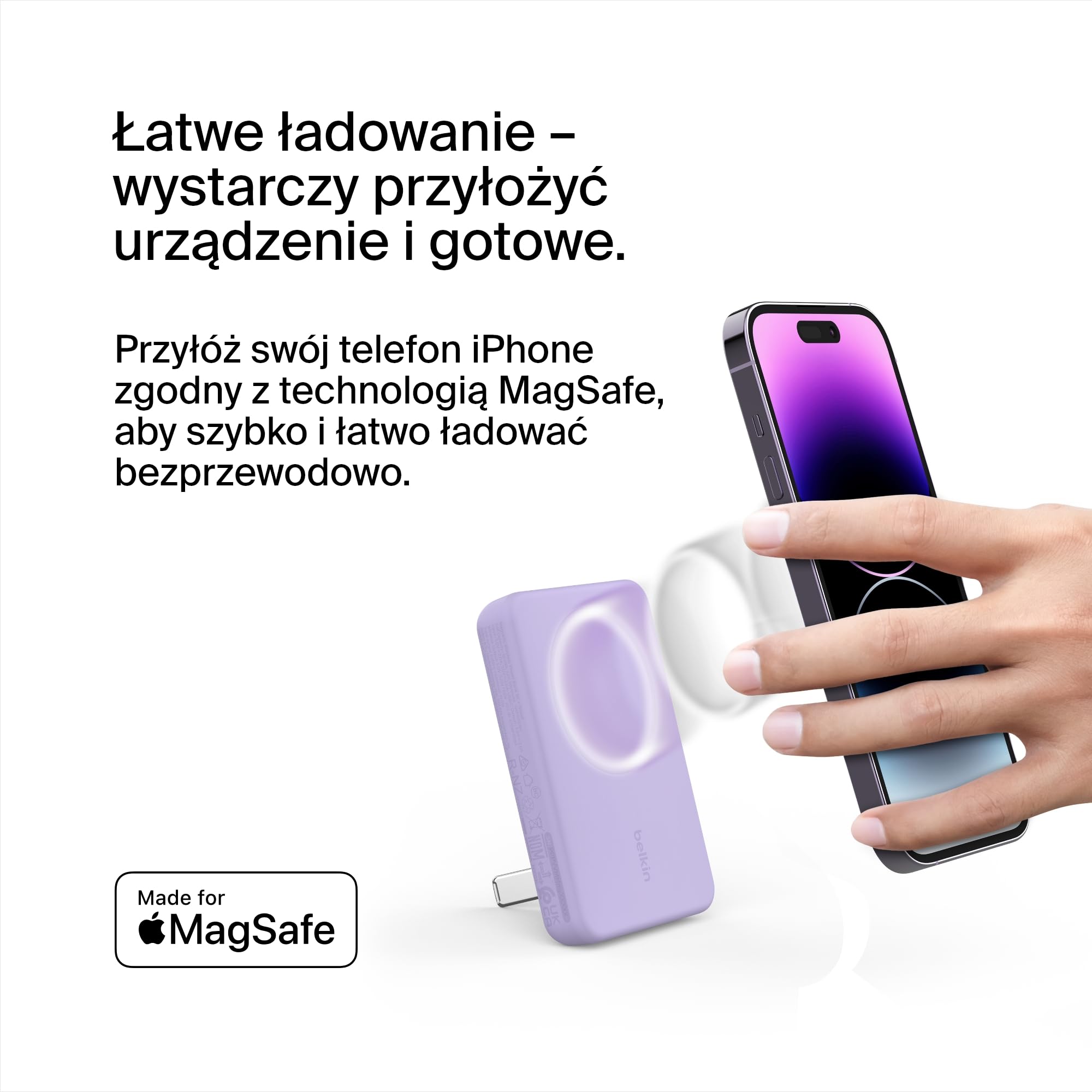 Belkin Bezprzewodowy magnetyczny powerbank 5000 mAh, przenośna ładowarka zgodna z MagSafe, ładowanie przelotowe, moc wyjściowa 7,5W, moc wejściowa 10W, podpórka, do iPhone’ów 17, 16, 15, 14, 13