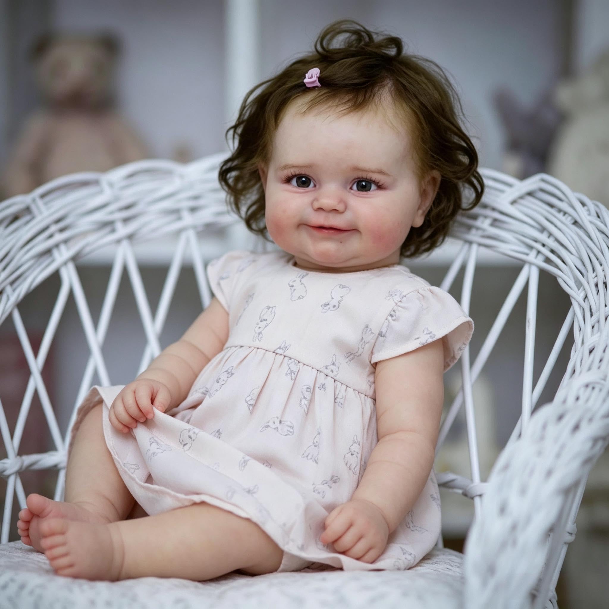 RXDOLL Realistyczna pełna winylowa lalka niemowlęca, 50 cm, Reborn Baby Doll, silikonowa, na całe ciało, dziewczyna, uśmiechnięta, realistyczna lalka noworodka, anatomicznie poprawna, dla dzieci w