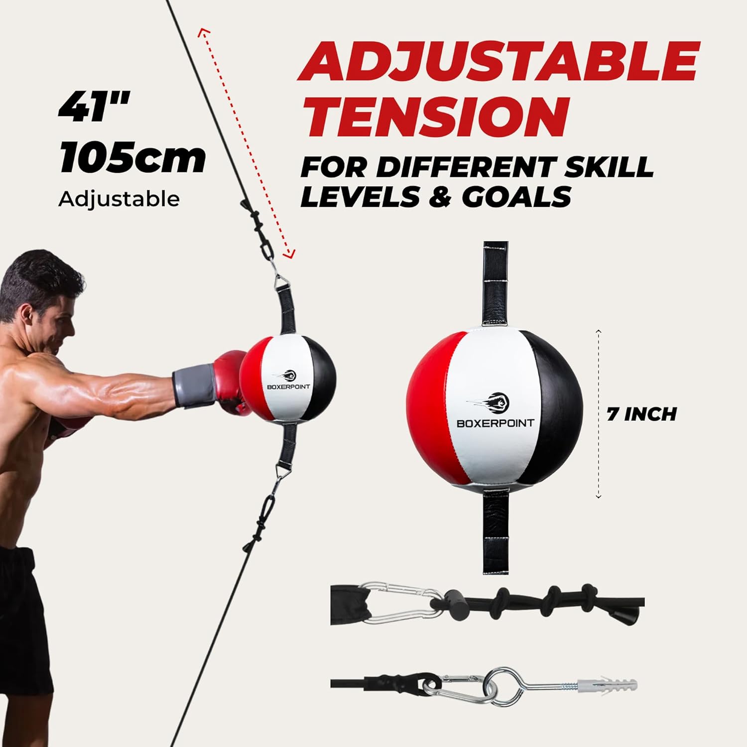 Boxerpoint Bag for Boxing - Premium Punching Bags - Durable PU Leather & Adjustable Cords Double Ended Punching Bag, Speed Bags for Adults, Boxing Equipment
