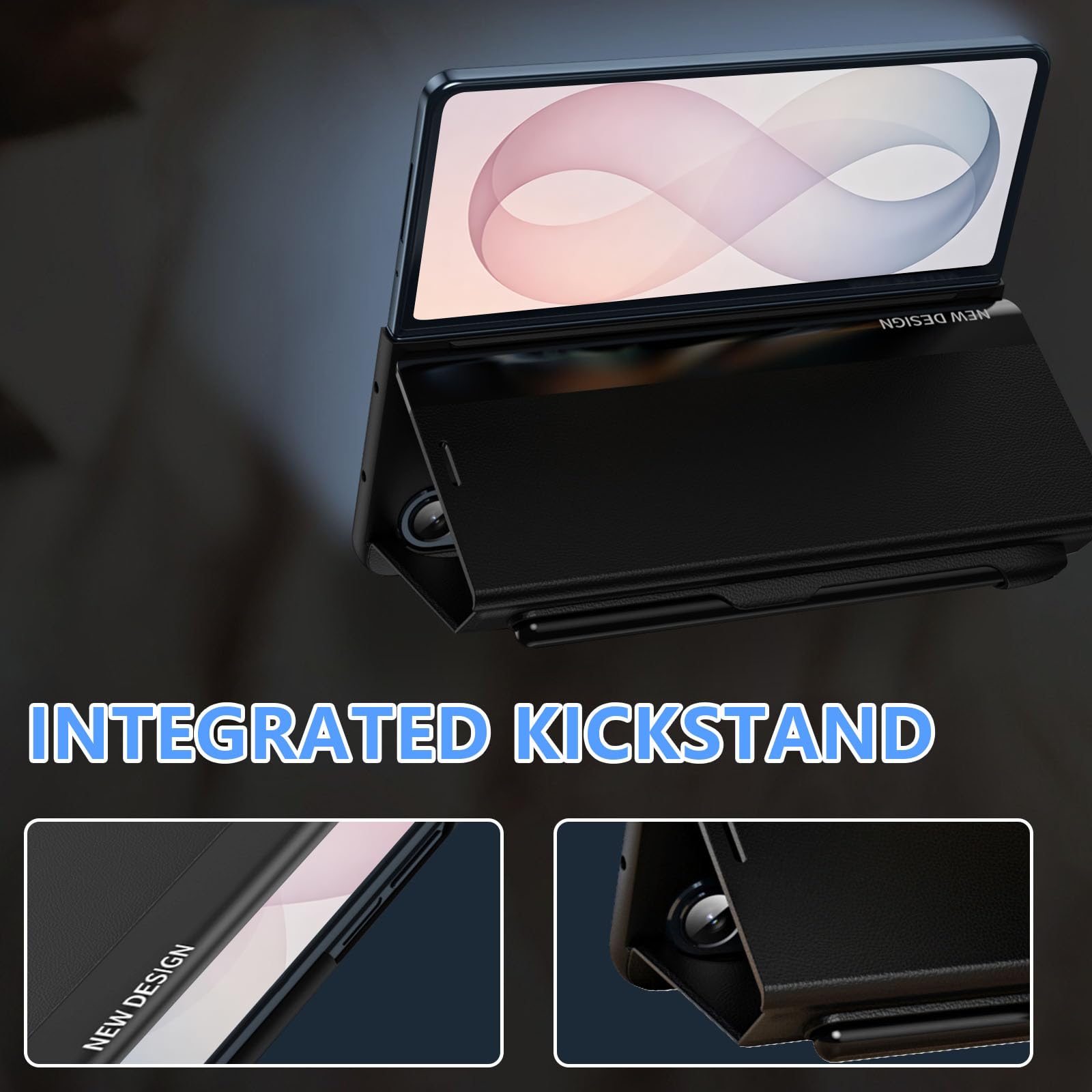 Custodia per Samsung Galaxy Z Fold 8 Ultra, con penna, colore nero | Custodia a libro Z Fold 8 Ultra con supporto, in pelle elettropieghevole, pieghevole a 360°, antiurto e antigraffio