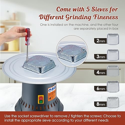 Miniatura 3 de LANUEVA Electric Corn Grinder, Grain Mill Grinder with 5 Sieves, 1300W Continuous Grinding Machine for Dry Corn Grain Farm Feed, Molino de Maiz,