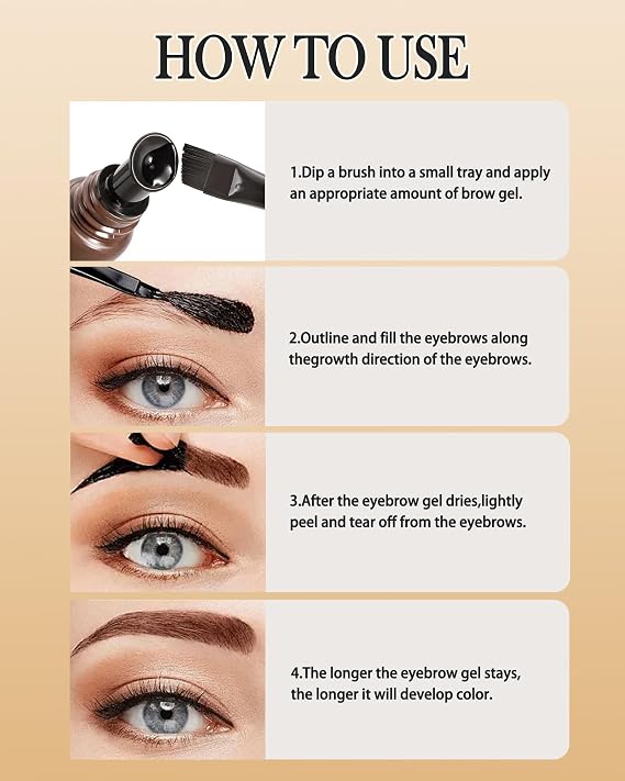 Eye Brow Gel Kit,Waterproof Brown Eyebrow Stain Tint Peel Off for Women