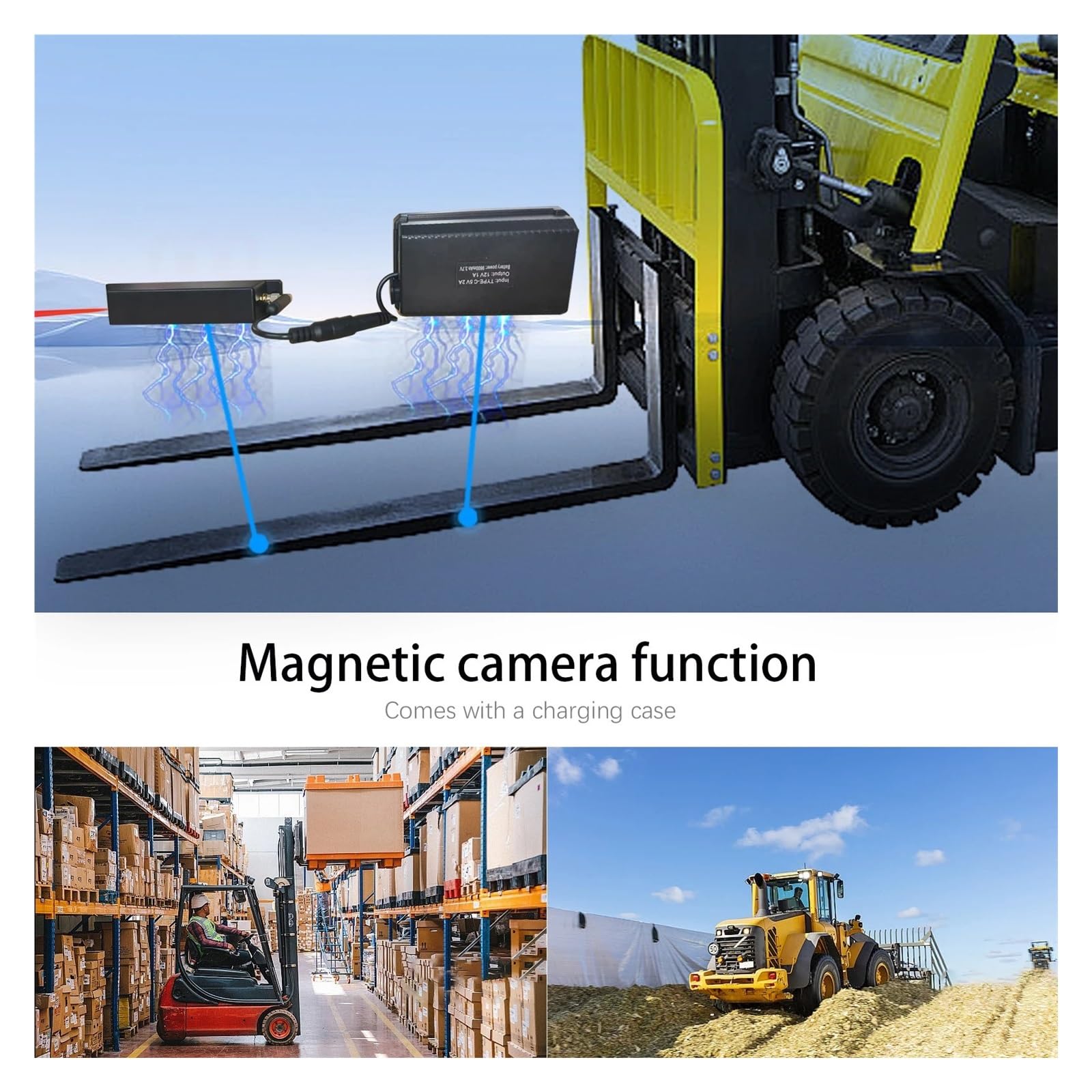 Kit telecamera for vista frontale del carrello elevatore con batteria magnetica 1080P | Posizionamento laser in modalità standby del monitor DVR digitale wireless da 7 pollici