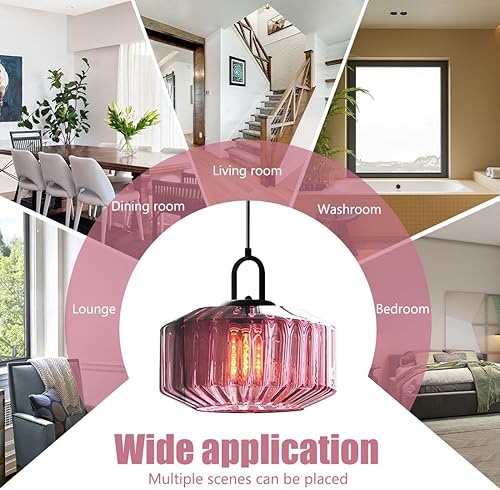 Miniatura 7 de Lámparas colgantes modernas de mediados de siglo, luces colgantes de globo de vidrio con pantalla de vidrio morado soplado a mano, lámpara colgante