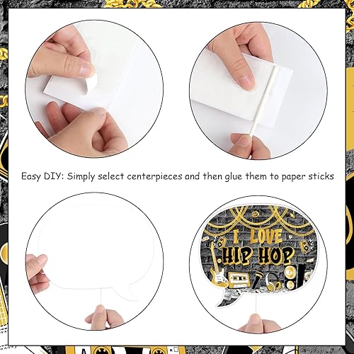 Miniatura 5 de Cheereveal Accesorios para cabina de fotos de hip hop dorados y negros, 24 piezas retro de rock and roll de los años 90 con temática de música de