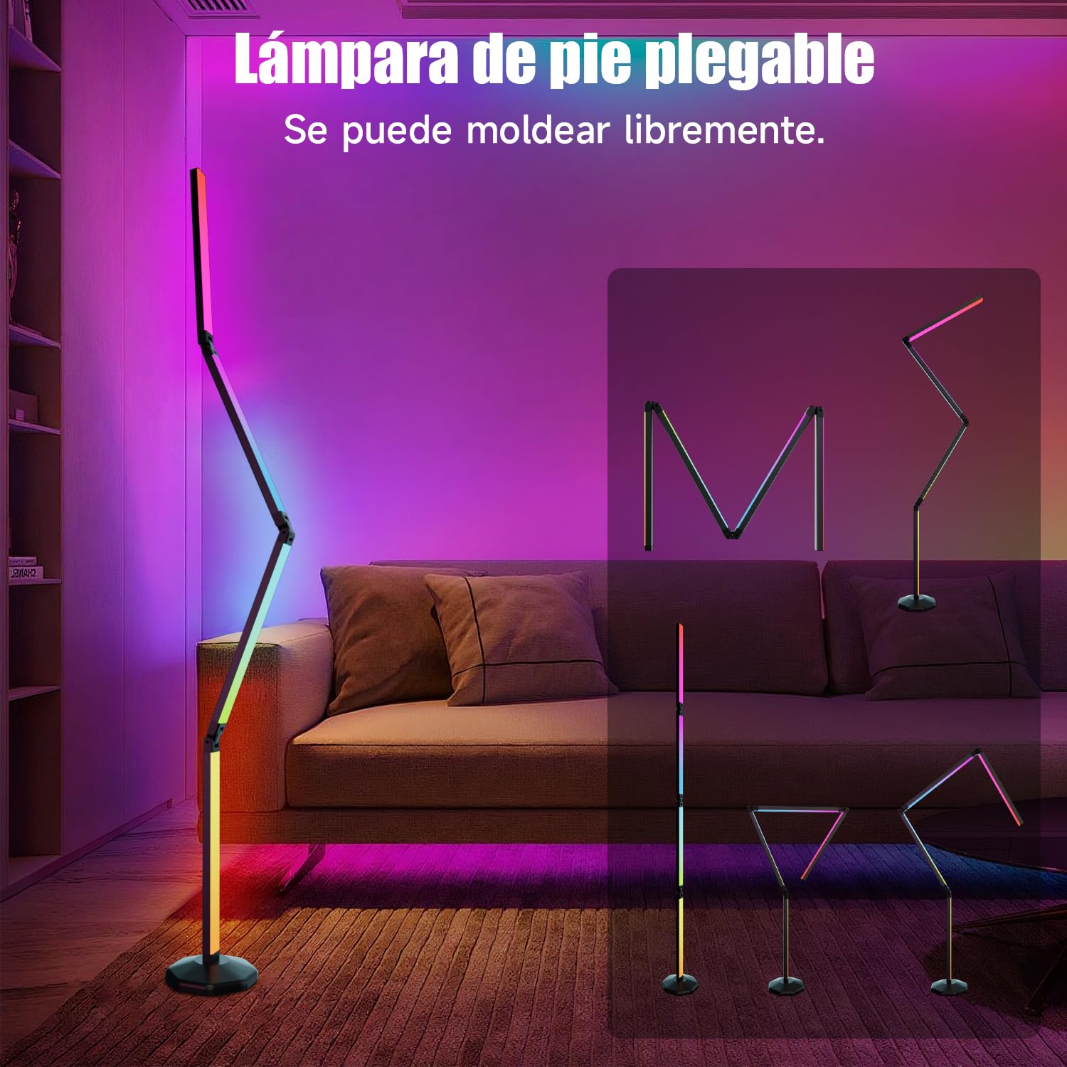 171cm Lampara de Pie Plegable, Smart Regulable RGB Luces LED | 2200 LM con Control Remoto y APP, Sinc Musica, Temporizador Función, 99+ Modos de Escena, Lampara Salon, Dormitorio, Cama