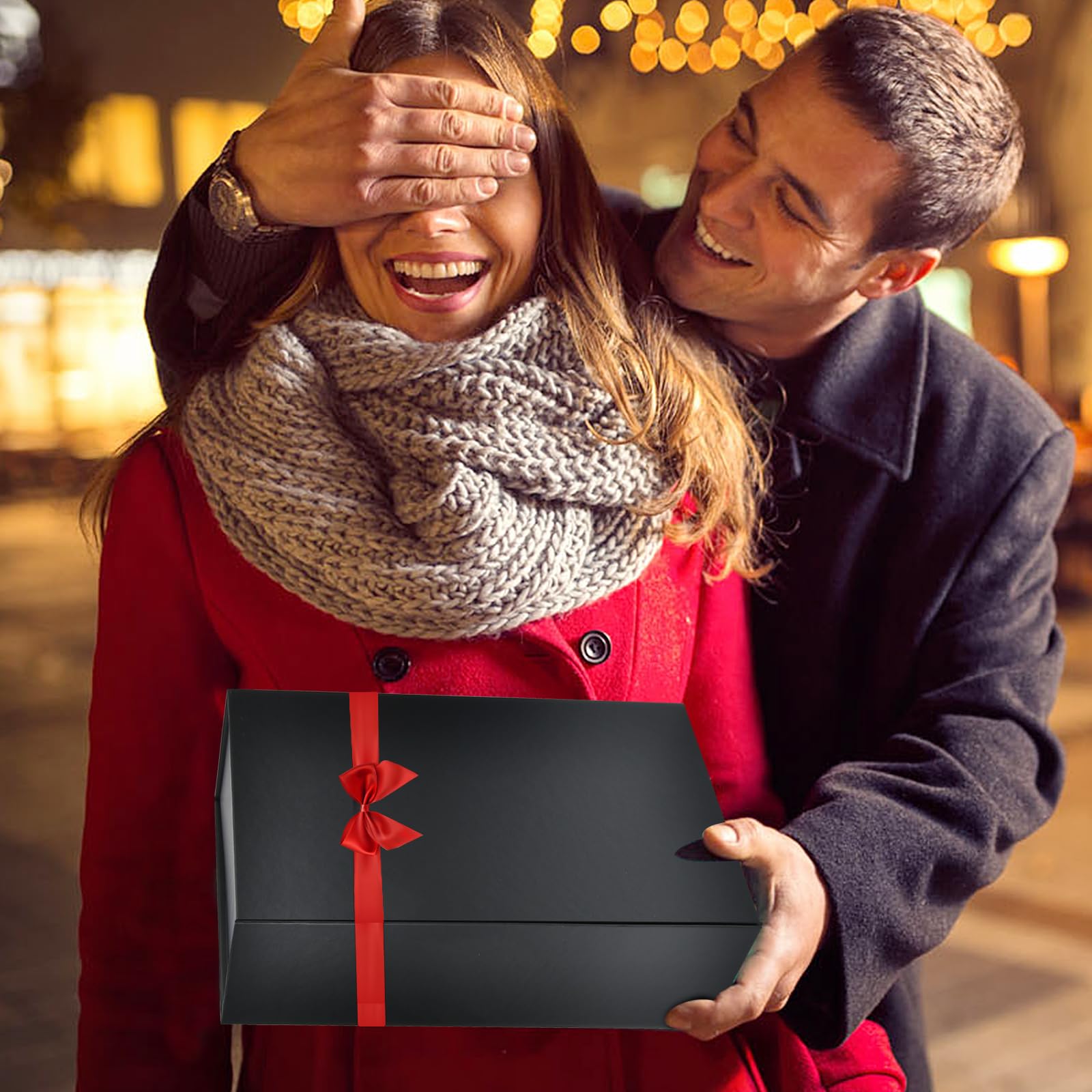 Boîte cadeau magnétique noire avec couvercles, 26 x 19 x 8 cm | Lot de 5 boîtes cadeaux pliées en carton pour anniversaire, mariage, Saint-Valentin, Noël, festivals – Assemblage facile