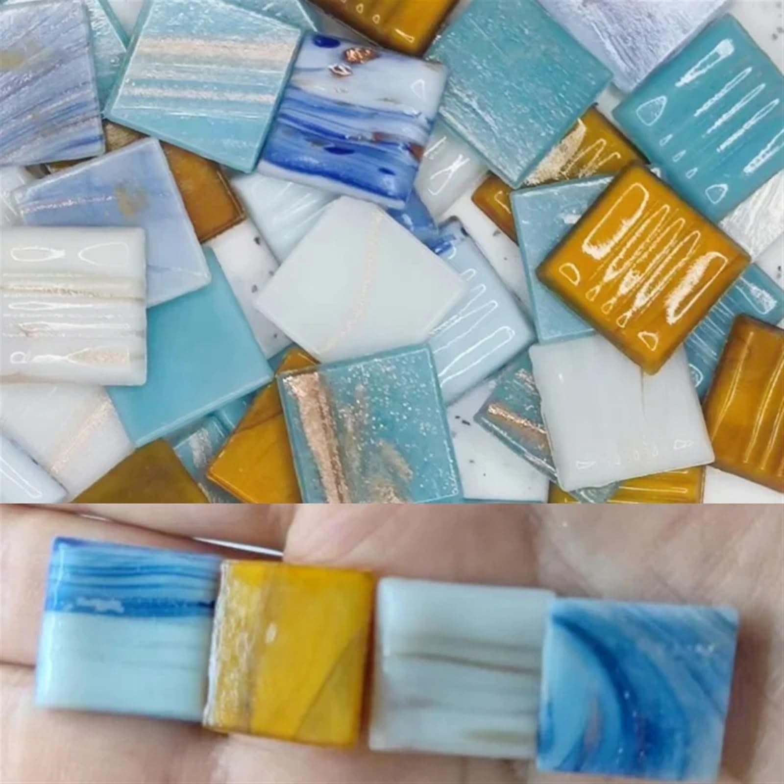 Mosaic Tiles 85g/3oz Approx.30pcs Mosaic Quartz Tiles 2cm/0.78in Square Tile 0.4cm/0.15in Thickness DIY Material Mixed Color