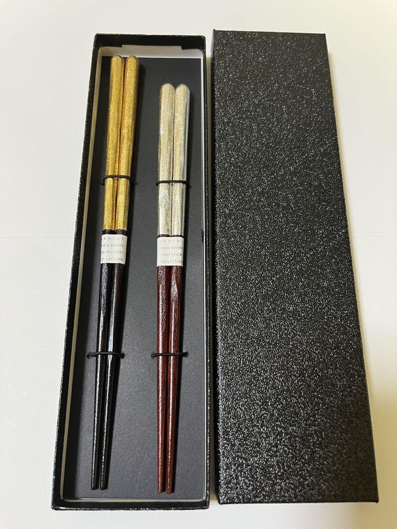 Amazon.co.jp: 最高級 金沢銀白夫婦箸 黒貼箱 ギフト 梨地白露