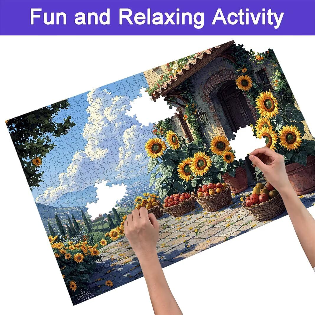 Puzzle 1000 sztuk krajobrazy, puzzle słonecznik dla dorosłych, wymagająca łamigłówka dla dorosłych, drewniana łamigłówka dla całej rodziny, puzzle z pudełkiem do dekoracji domu, prezent dla kobiet