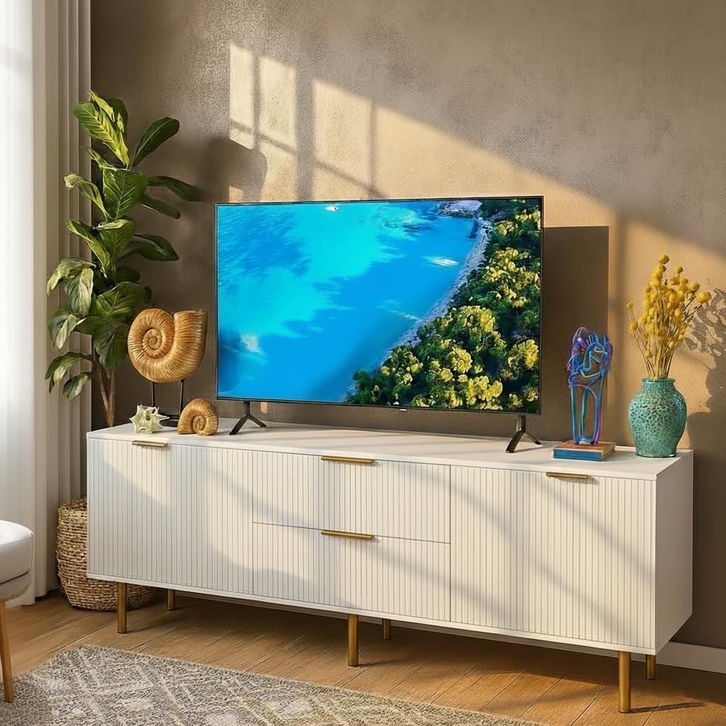 TV Stand for TVs up to 65 Inch,TV Stands for Living Room & Bedroom,Mid Century Modern TV Console,Entertainment Center with Storage,Media Entertainment Stand (58" White Tv Stand for 65" Tvs B)