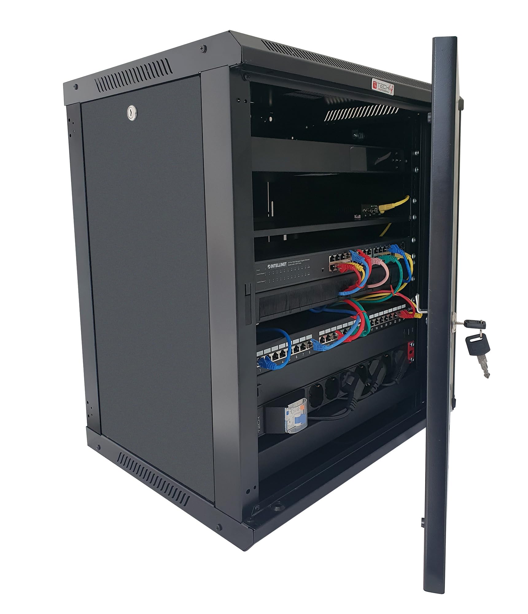 Techly Armadio Rack 19" a Muro 12 unità P.600 mm Nero