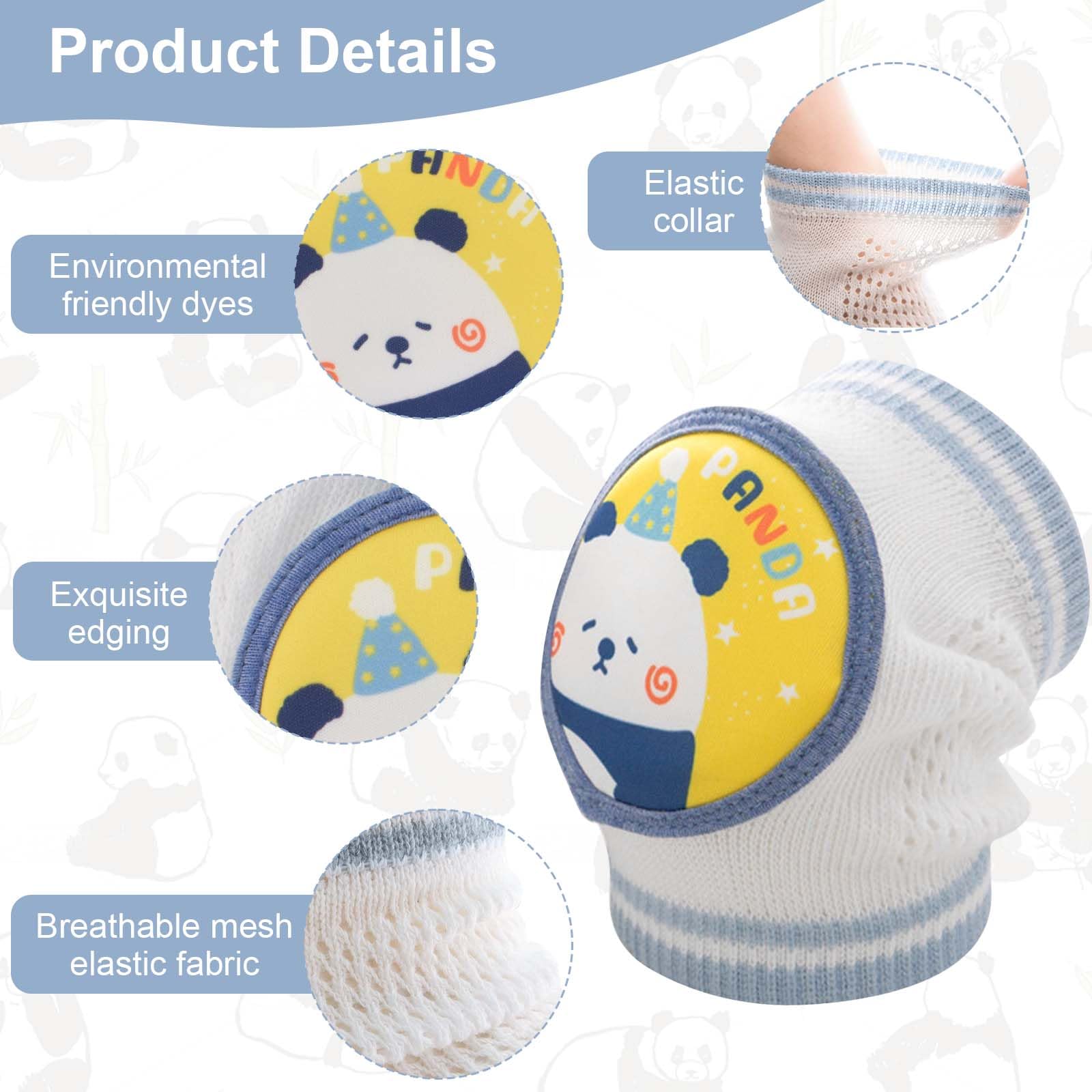 Respirable Rodilleras para Bebés, Rodilleras para Gatear de Algodón Primera, Rodilleras Bebe Gateo Elástico, Rodilleras Bebe con Estampado de Pandas, Baby Rodilla Pierna Pad para Niños de 0 a 4 Años