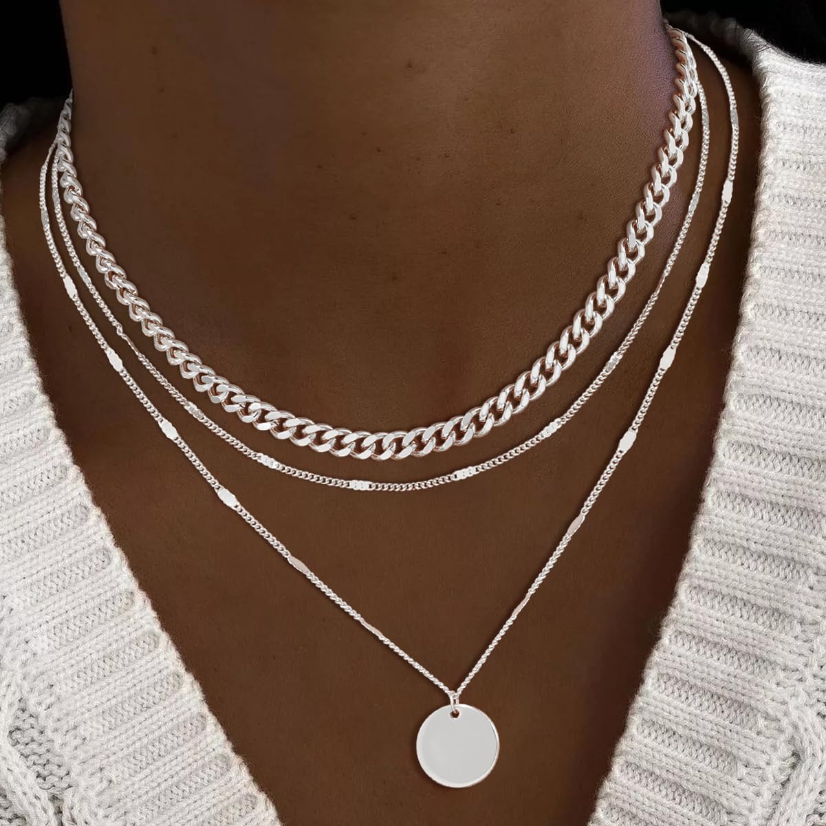 Tasiso Silver Necklaces for Women - Stackable Stack Sterling Silver Choker Necklaces for Women Trendy Layered Necklace Set Jewelry for Women - Image 3