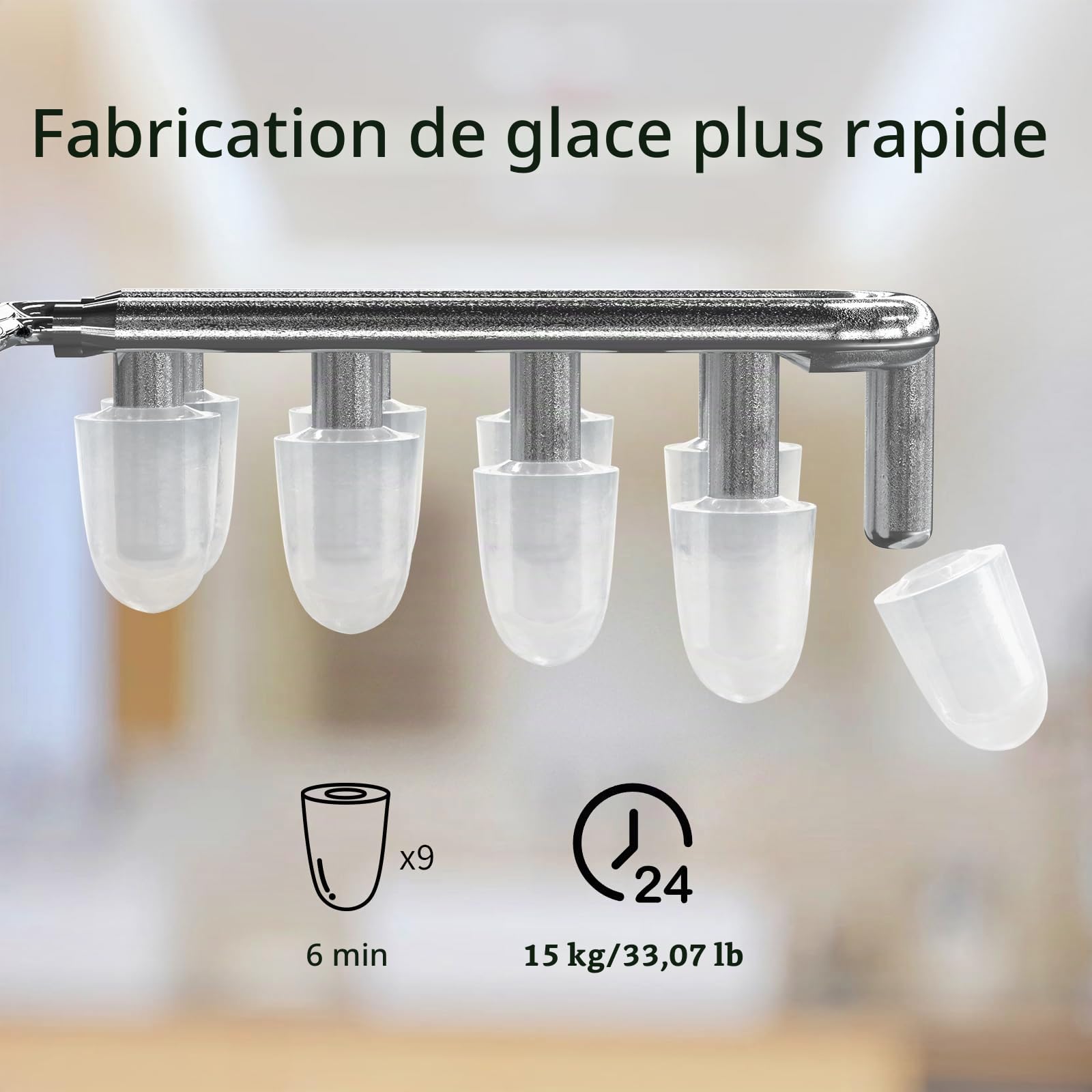 Mini machine à glaçons portable, 15 kg/24 h, compacte, plan de travail, machine à glace rapide de 6 minutes, auto-nettoyante pour la maison