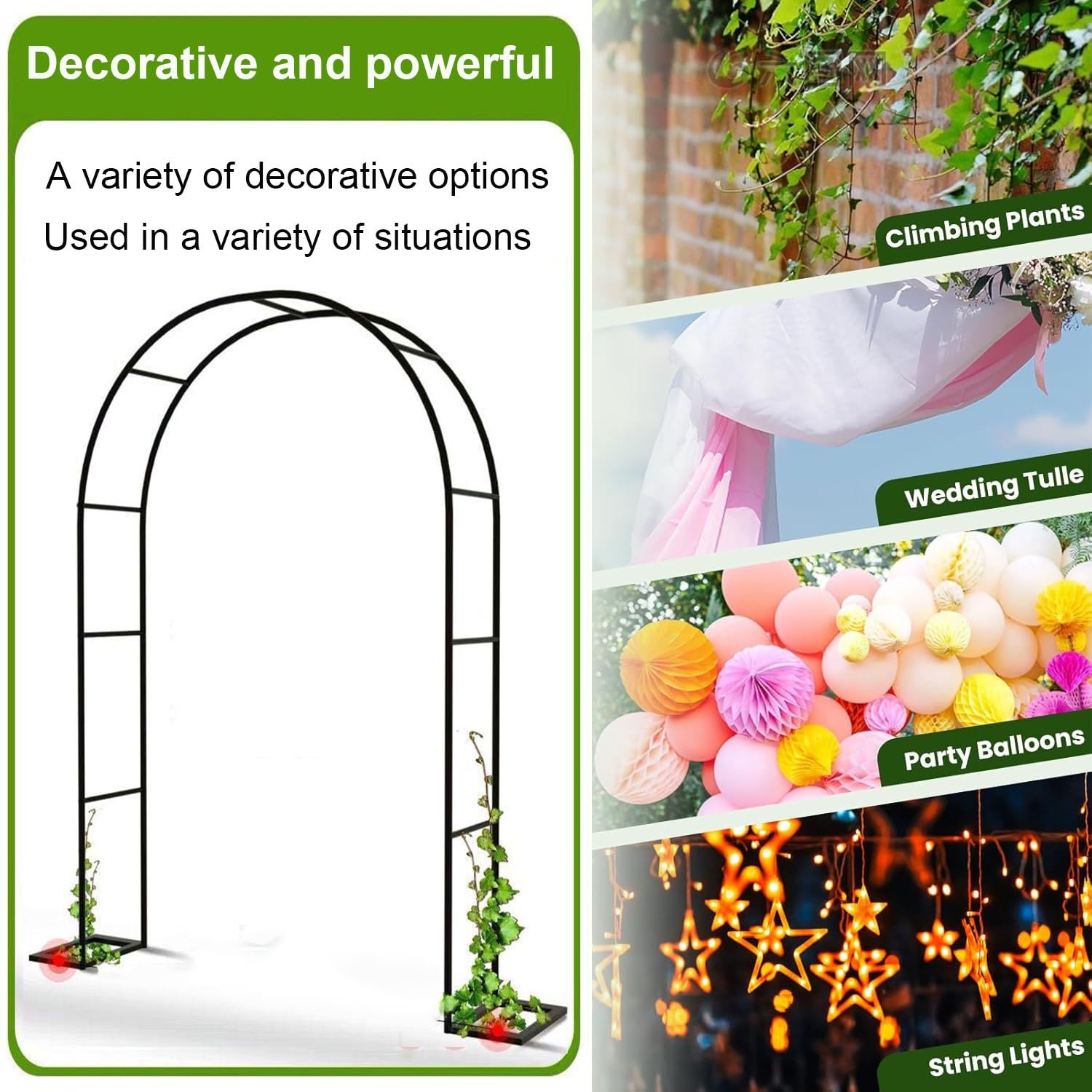 Arche de Jardin pour Plantes grimpantes Arceau à Rosiers métalli pergola Arche de Mariage pour Intérieur Extérieur Décoration de Fête de Mariag(White,300cm)